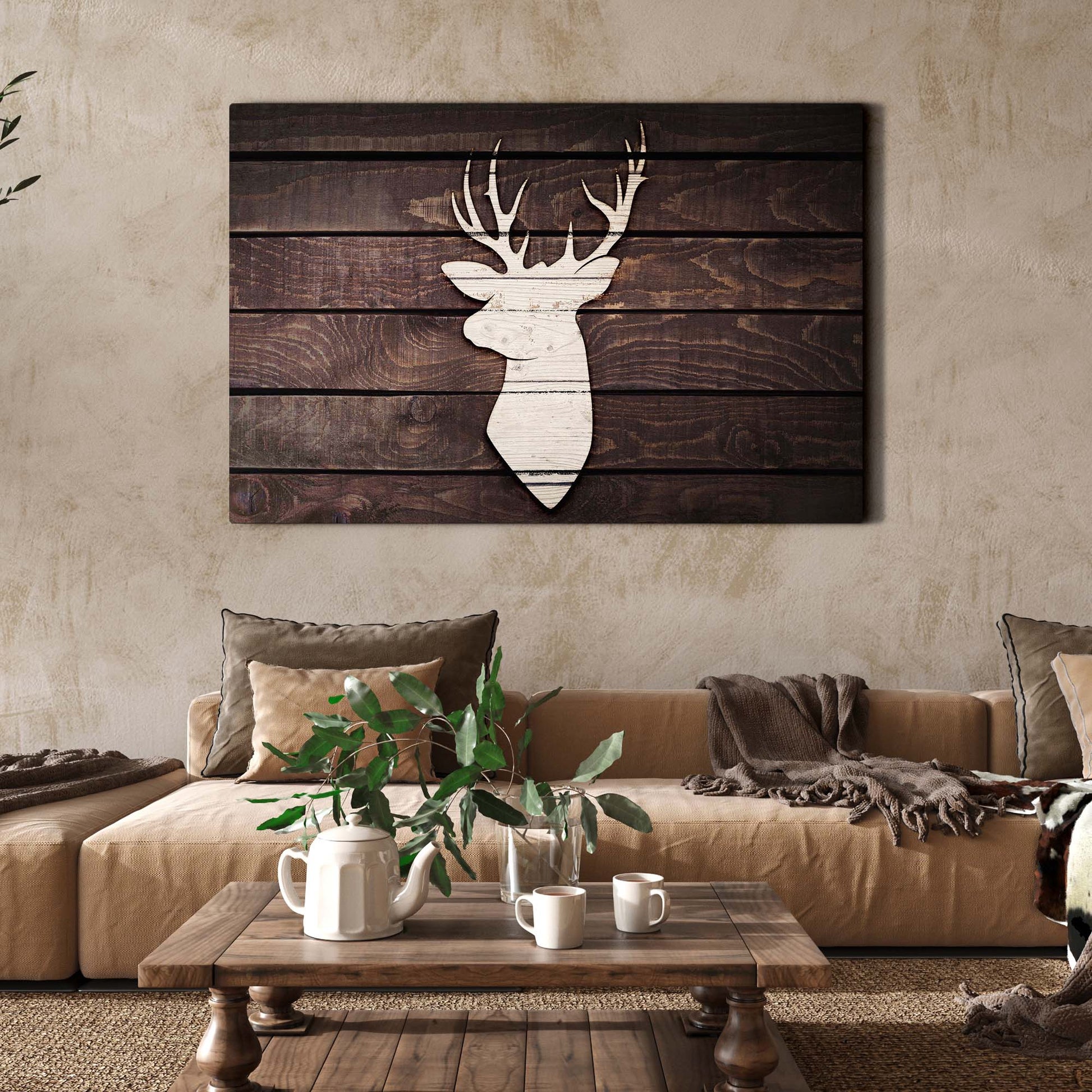 Rustic Deer Head Silhouette Canvas Wall Art Style 2 - Image by Tailored Canvases