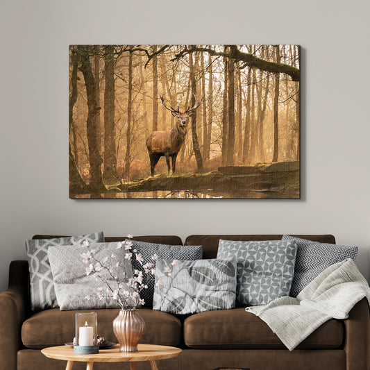 Lone Deer In A Misty Forest Canvas Wall Art - Image by Tailored Canvases