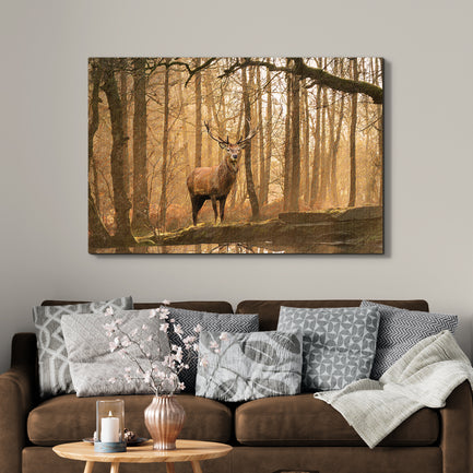 Lone Deer In A Misty Forest Canvas Wall Art - Image by Tailored Canvases