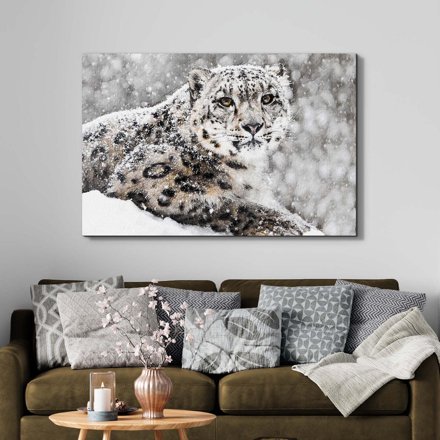 Snow Leopard In Blizzard Canvas Wall Art - Image by Tailored Canvases