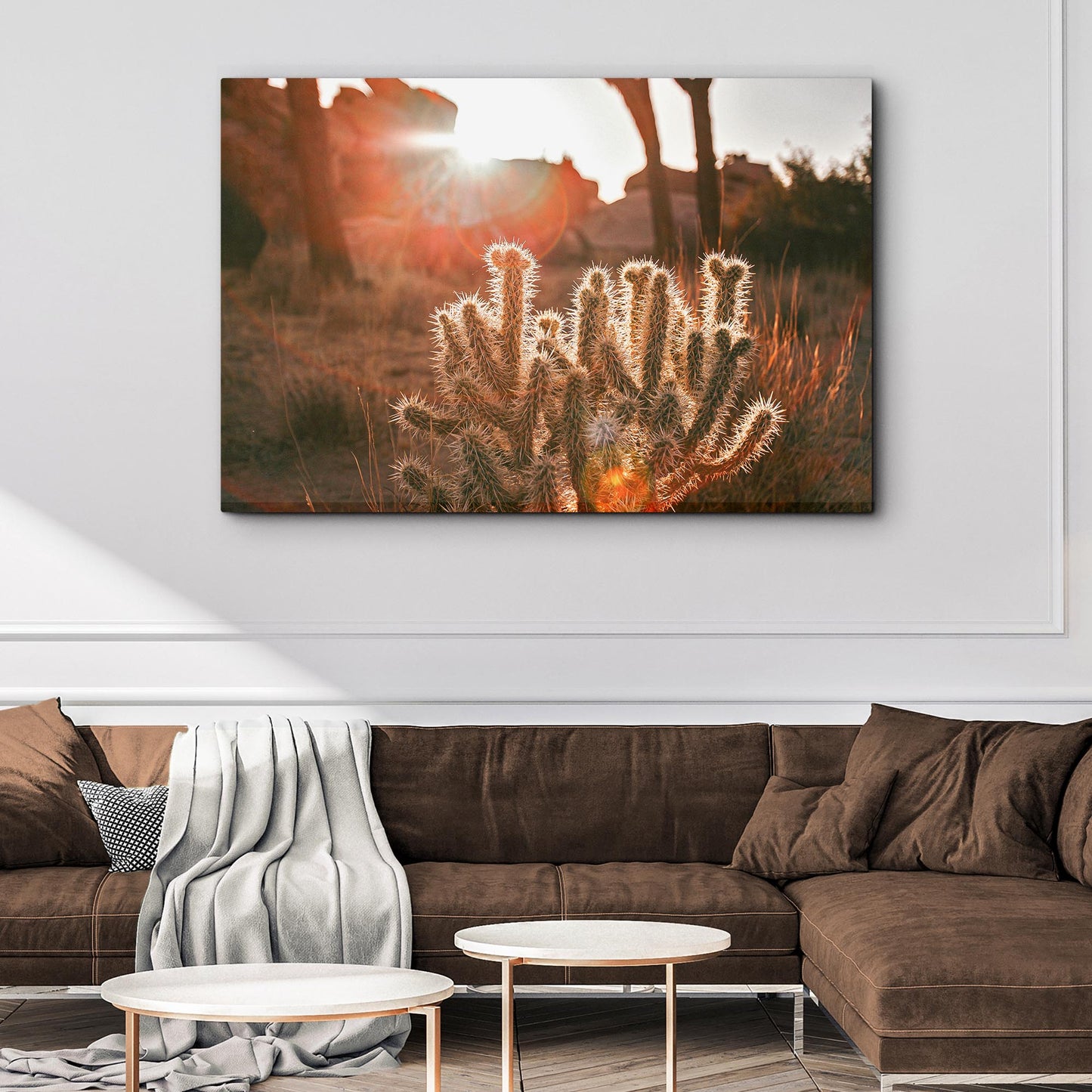 Sunset Ray On Cactus Canvas Wall Art Style 2 - Image by Tailored Canvases