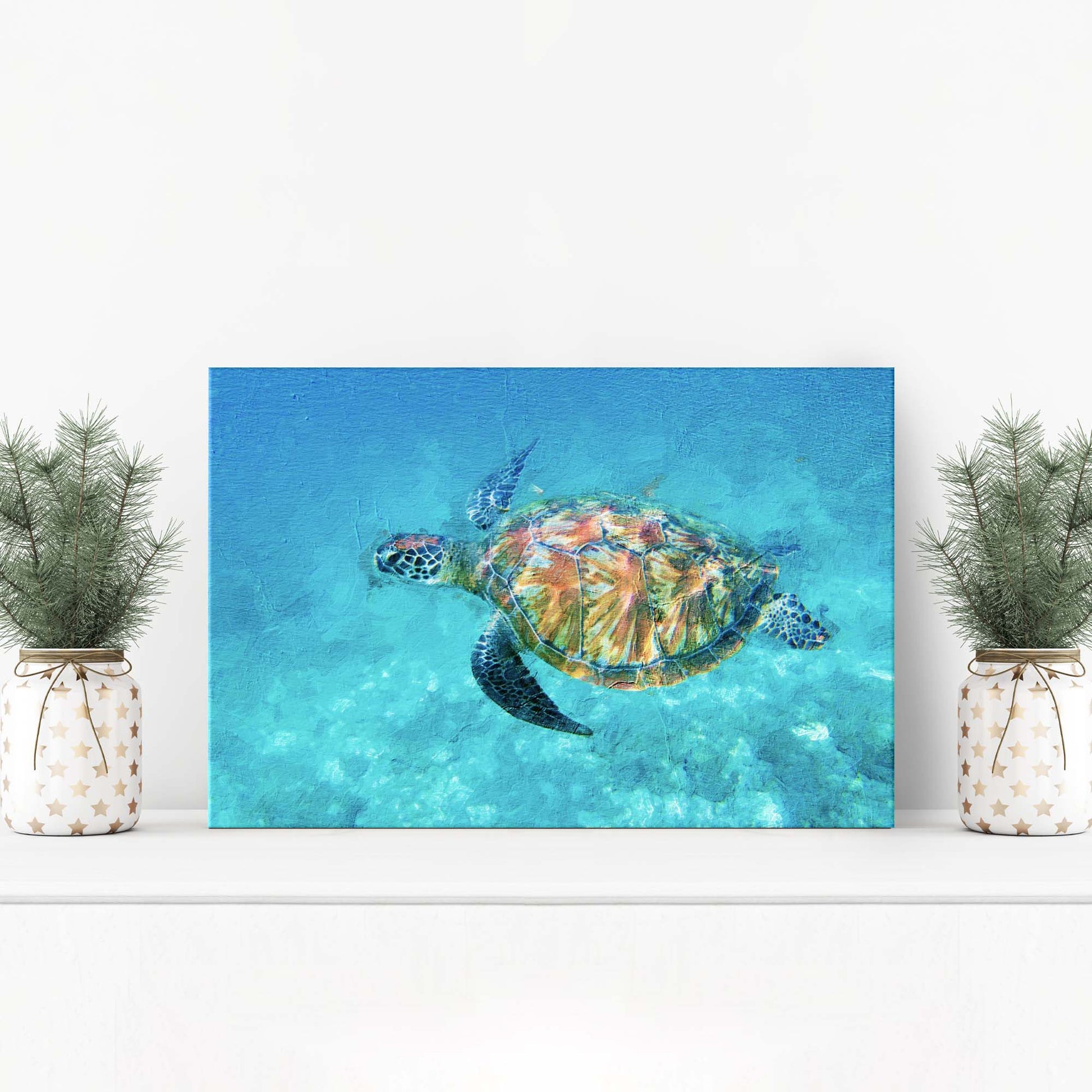 Green Sea Turtle Oil Paint Canvas Wall Art - Image by Tailored Canvases
