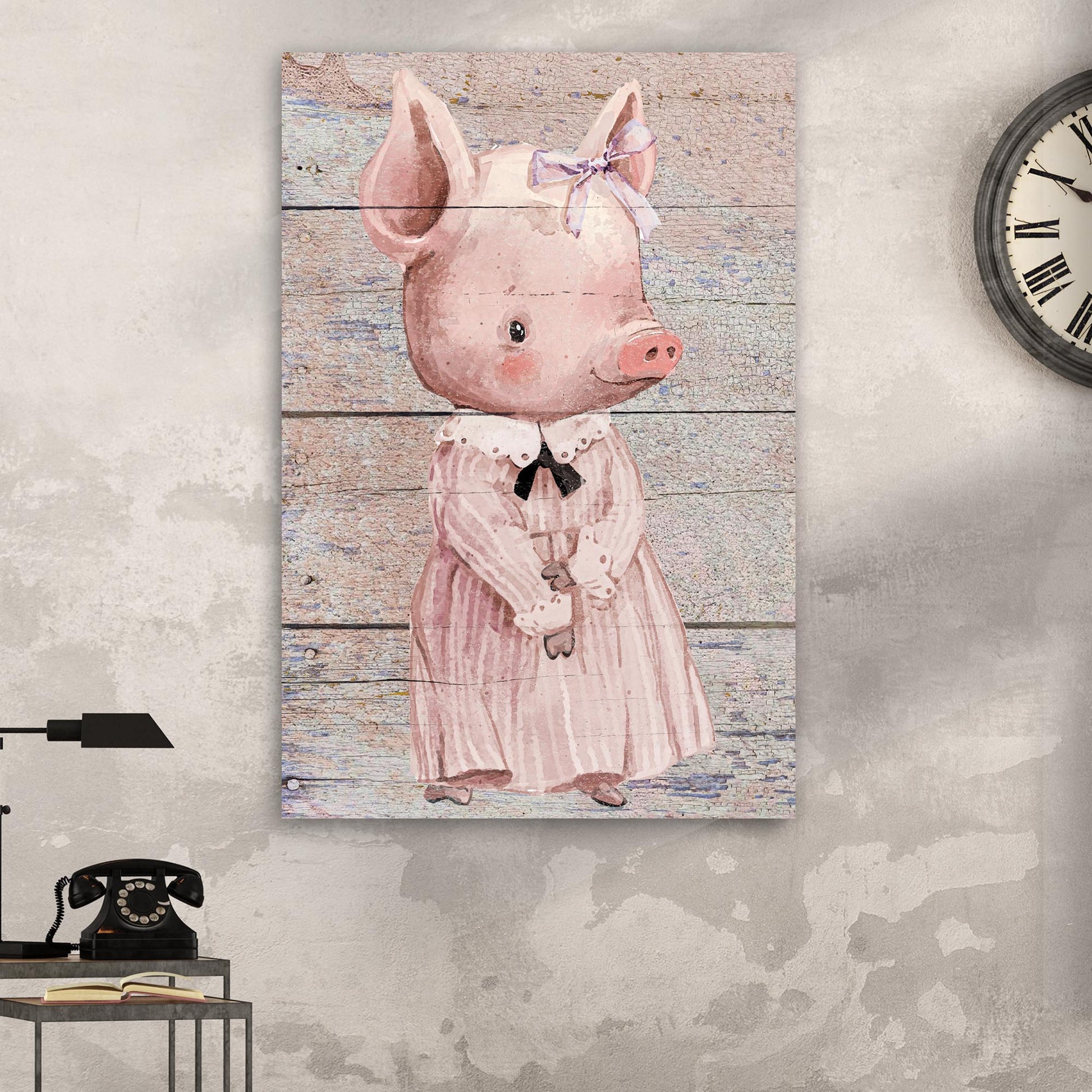 Simple Ribbon Dress Pig Canvas Wall Art Style 2 - Image by Tailored Canvases