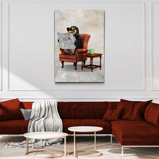 Penguin Reading Newspaper Wall Art - Image by Tailored Canvases
