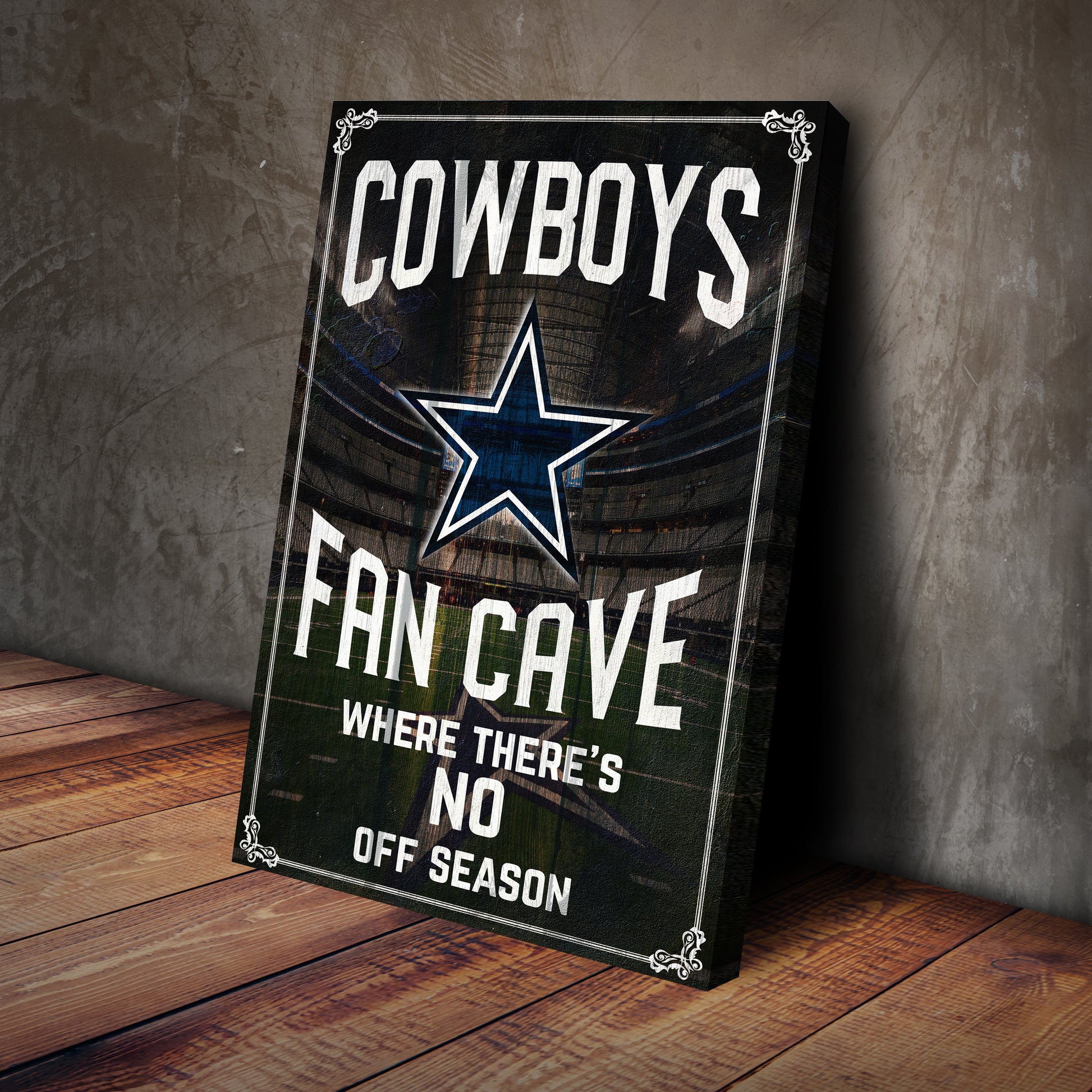 Cowboys Fan Cave Where There's No Off Season Sign Style 1 - Image by Tailored Canvases