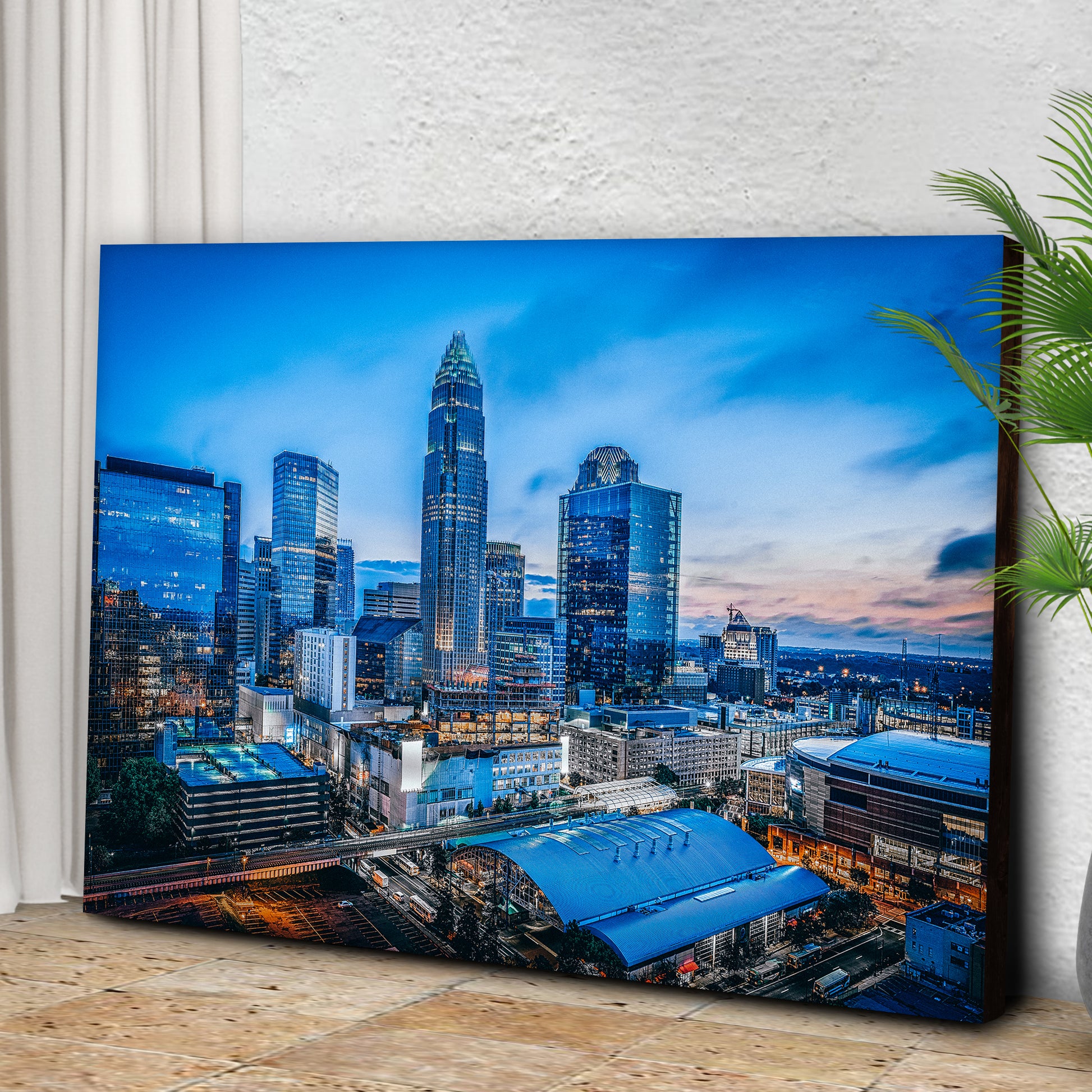 Charlotte Blue Night Skyline Canvas Wall Art Style 1 - Image by Tailored Canvases