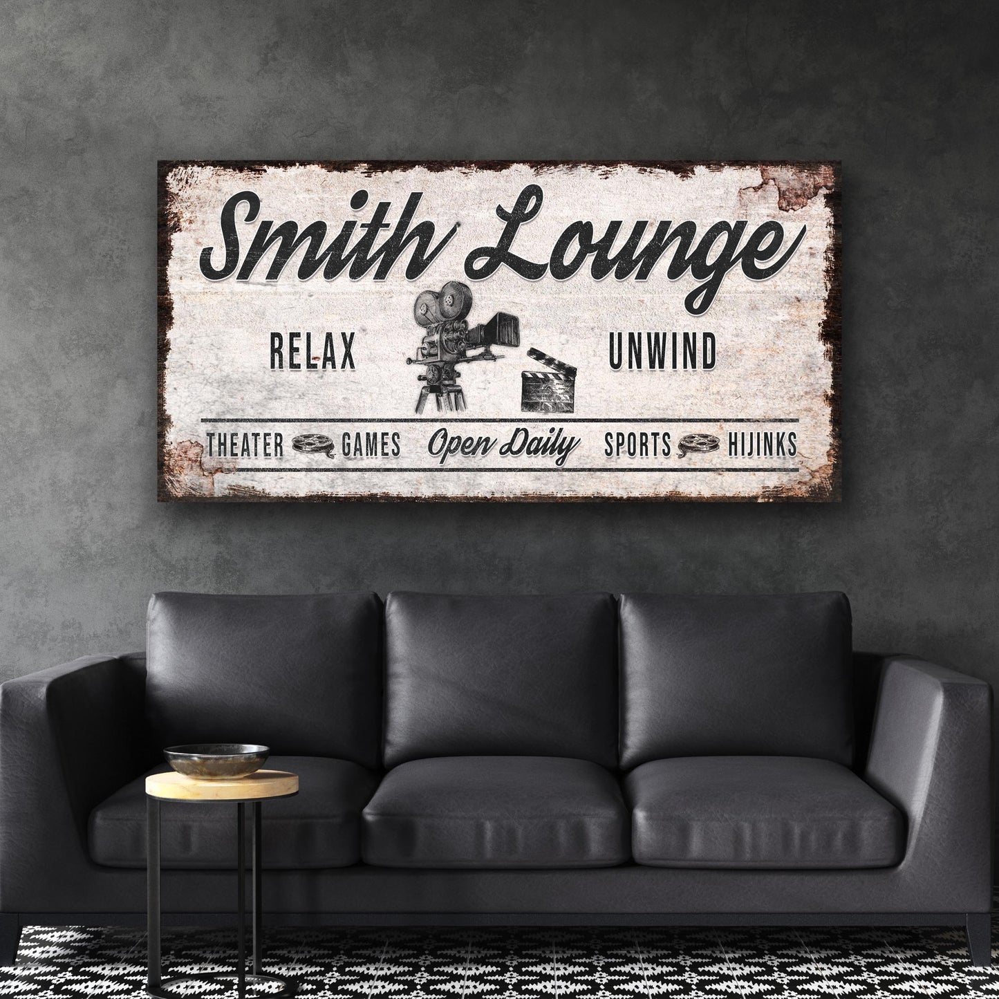 Relax Unwind Theatre Lounge Sign - Image by Tailored Canvases