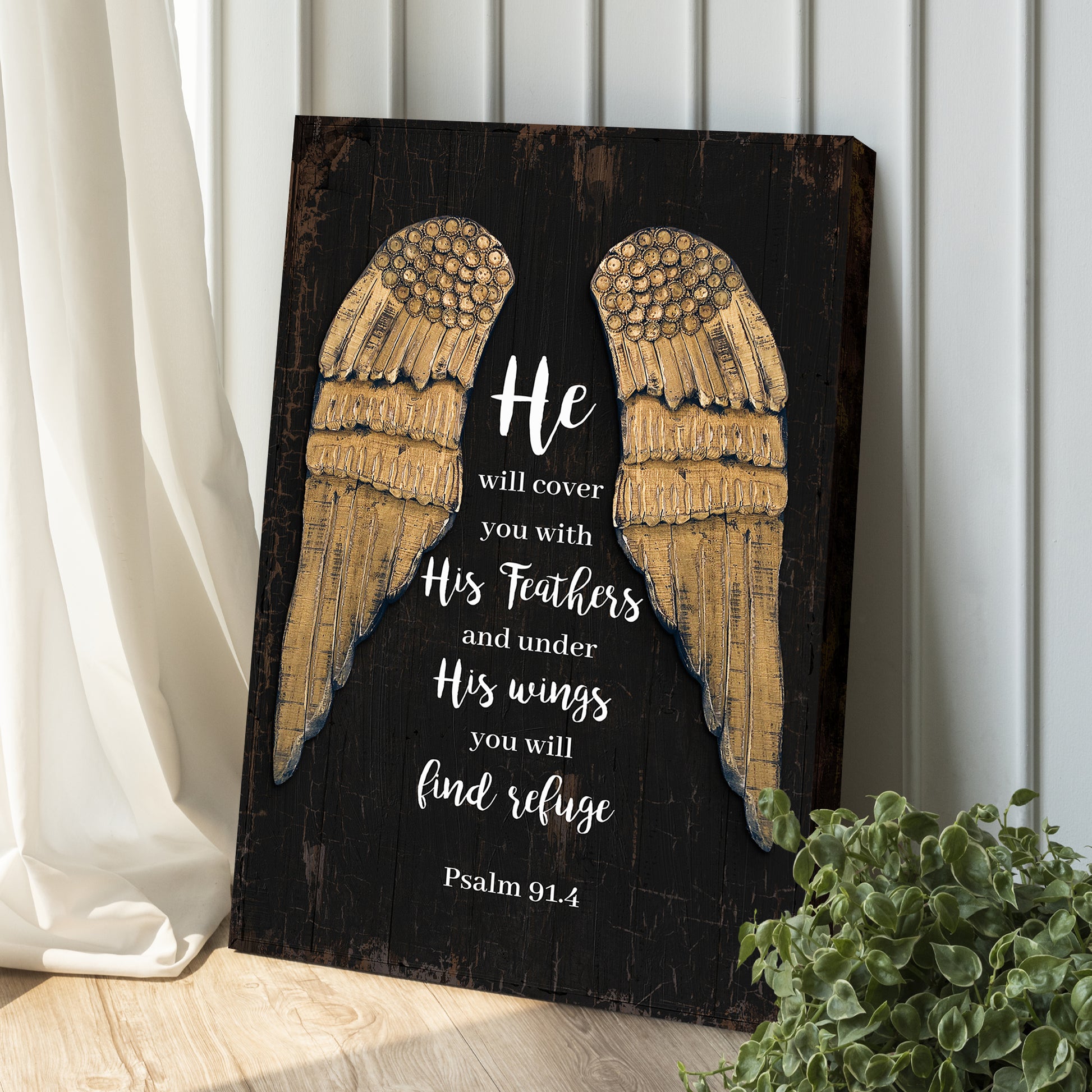 Psalm 91:4 He Will Cover You With His Feathers  Sign Style 2 - Image by Tailored Canvases