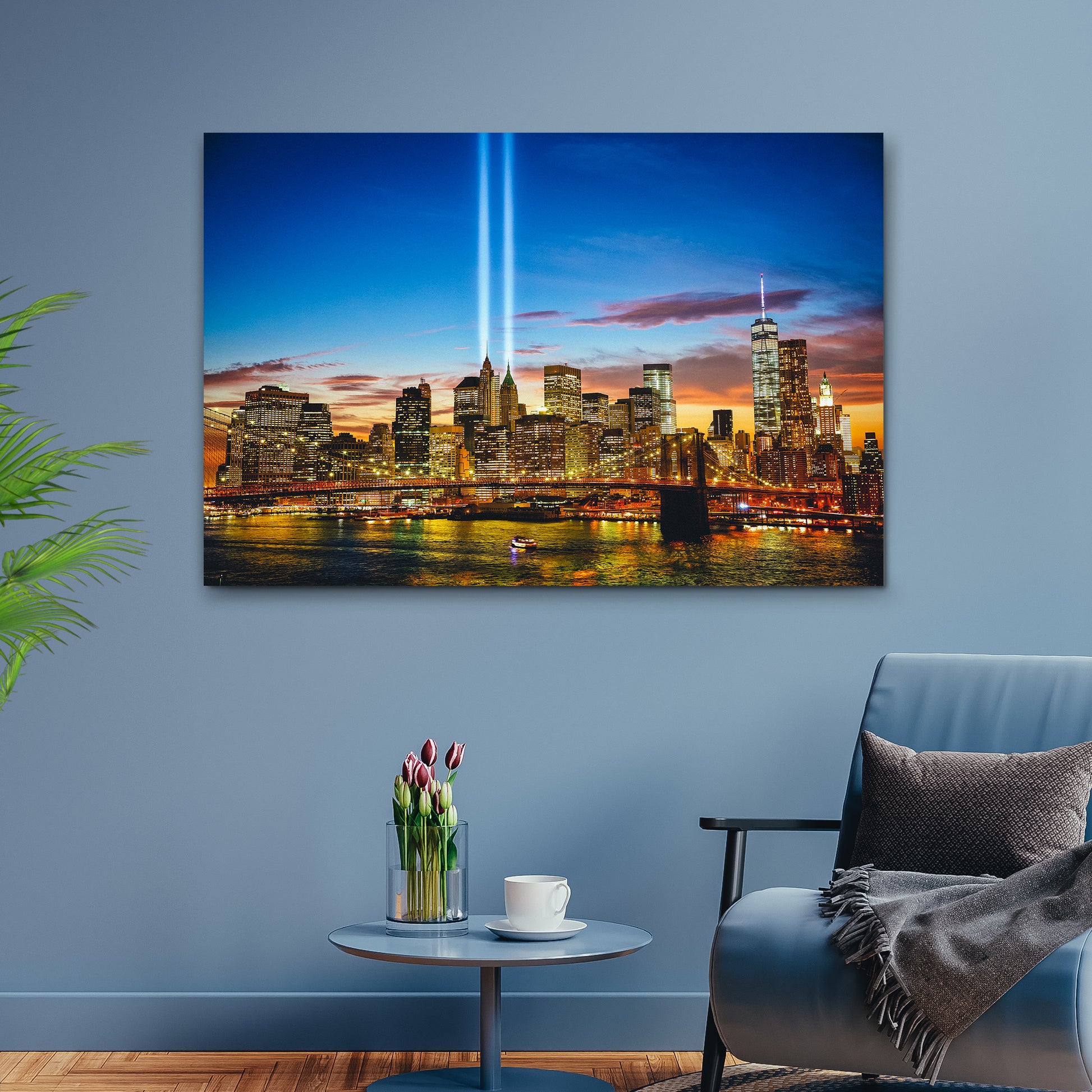 Manhattan Night Skyline Canvas Wall Art Style 2 - Image by Tailored Canvases