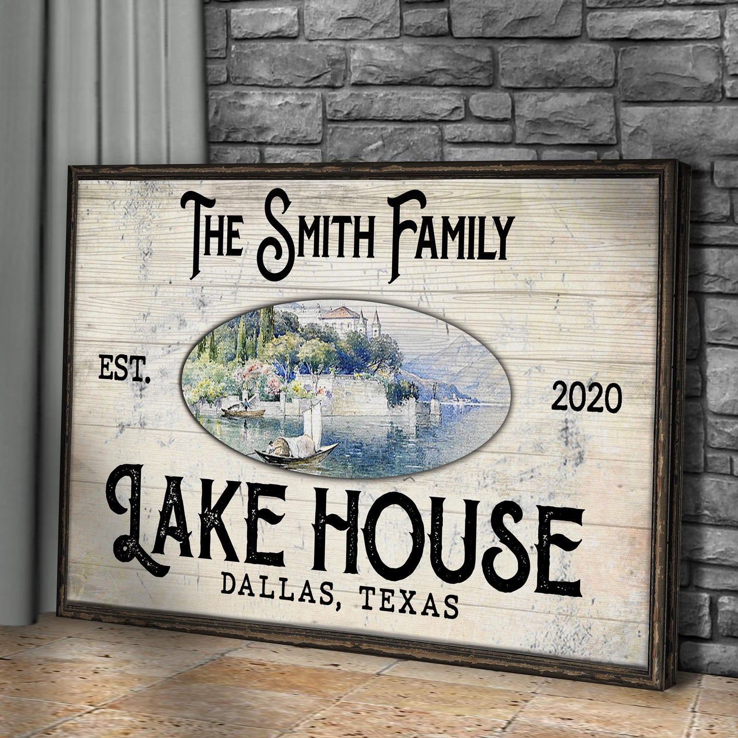 Family Lake House View Sign Style 1 - Image by Tailored Canvases