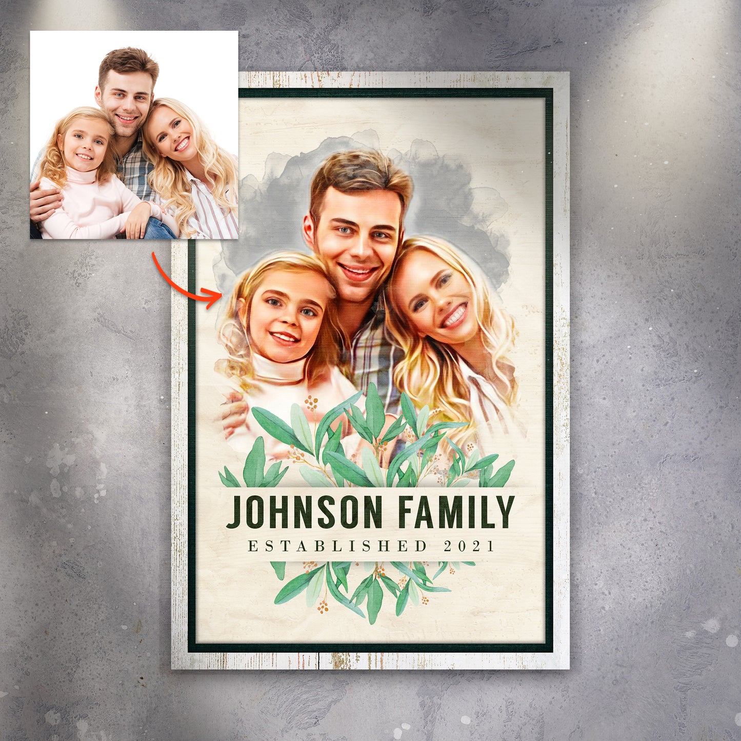 Photo To Cartoon Family Portrait Sign - Image by Tailored Canvases
