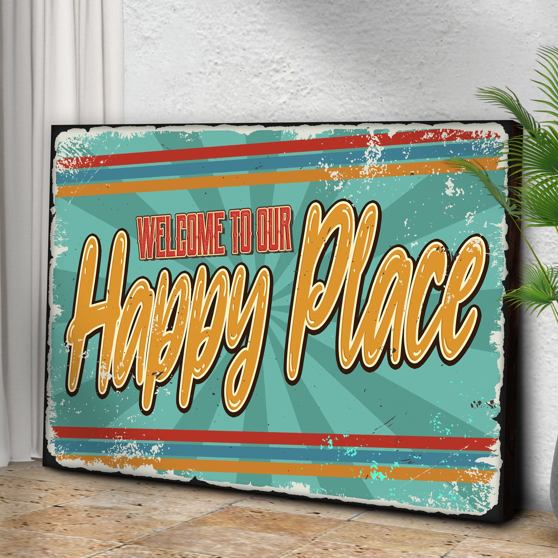 Welcome To Our Happy Place Sign Style 1 - Image by Tailored Canvases