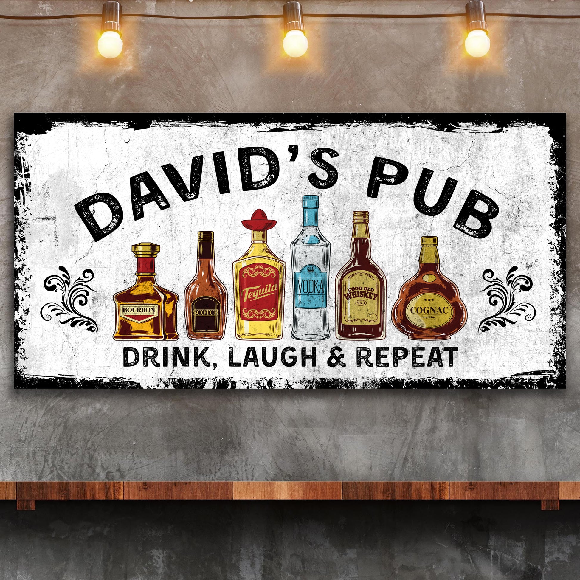 Pub Drink, Laugh & Repeat Sign Style 2 - Image by Tailored Canvases