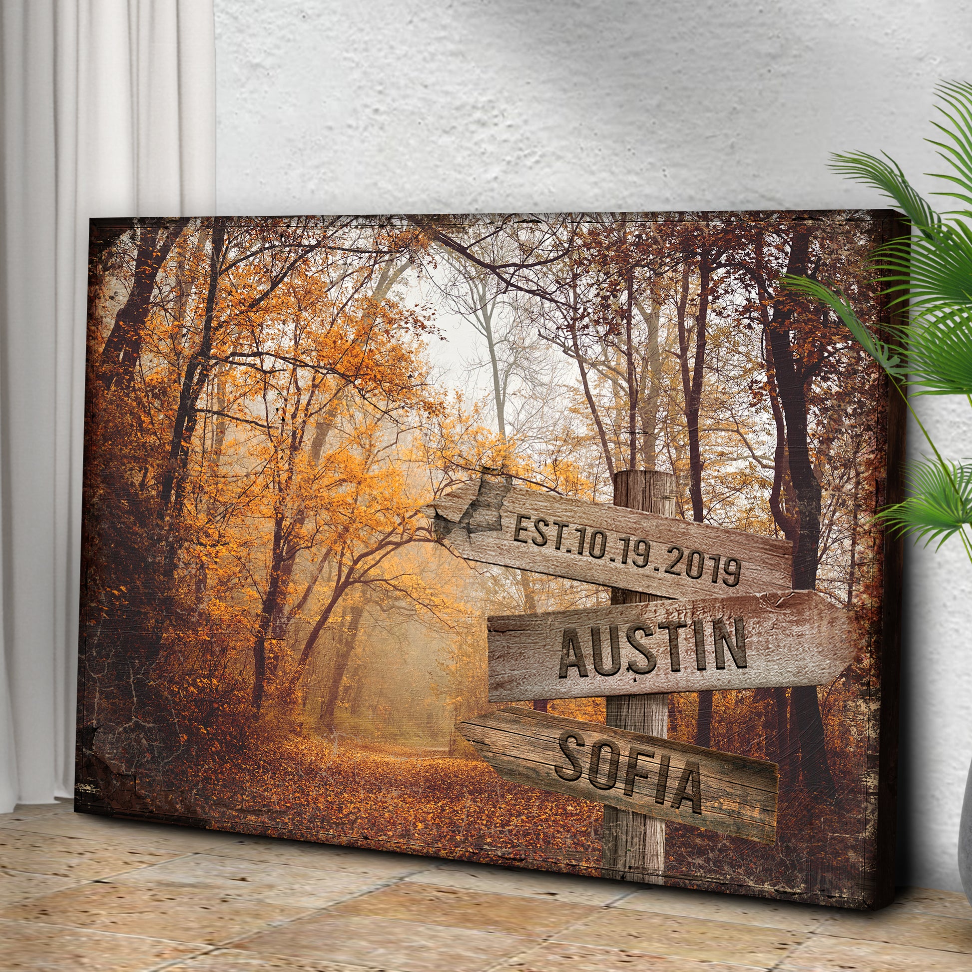 Autumn Road Couple Name Sign Style 1 - Image by Tailored Canvases