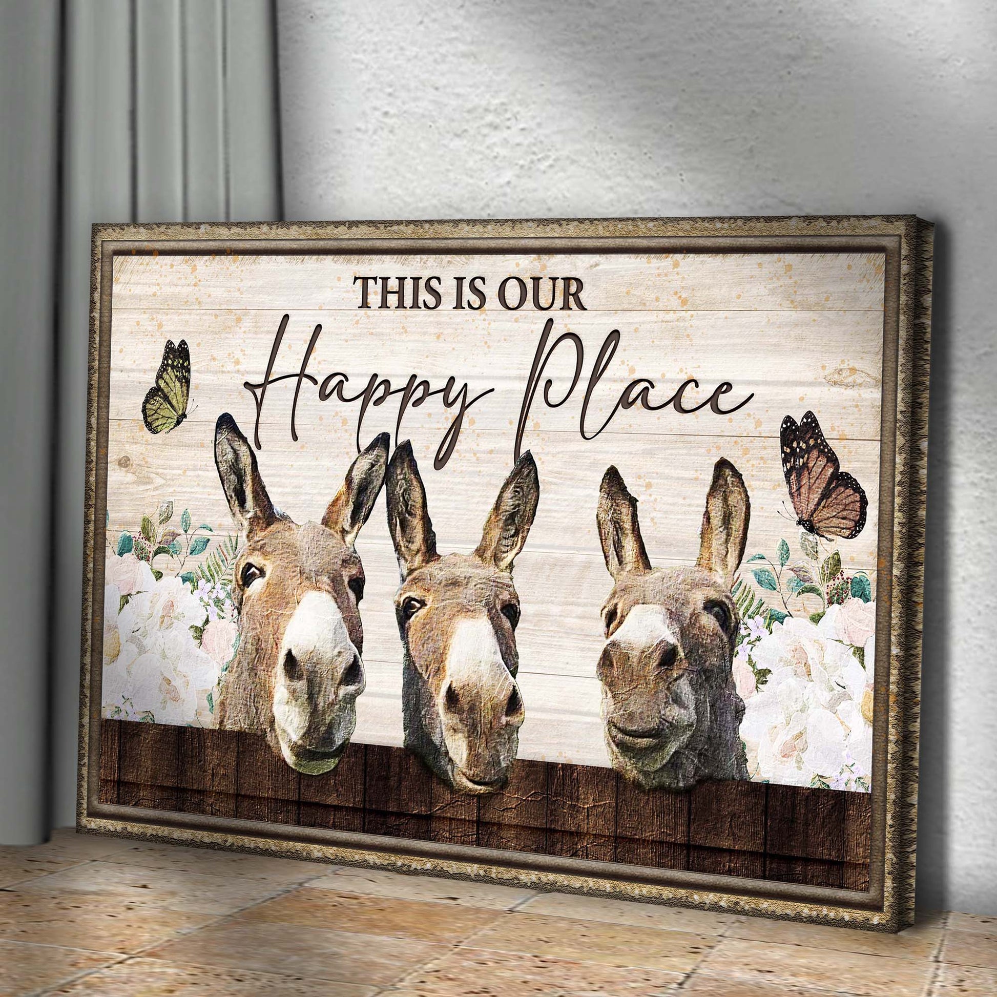 This Is Our Happy Place Donkey Sign Style 2 - Image by Tailored Canvases