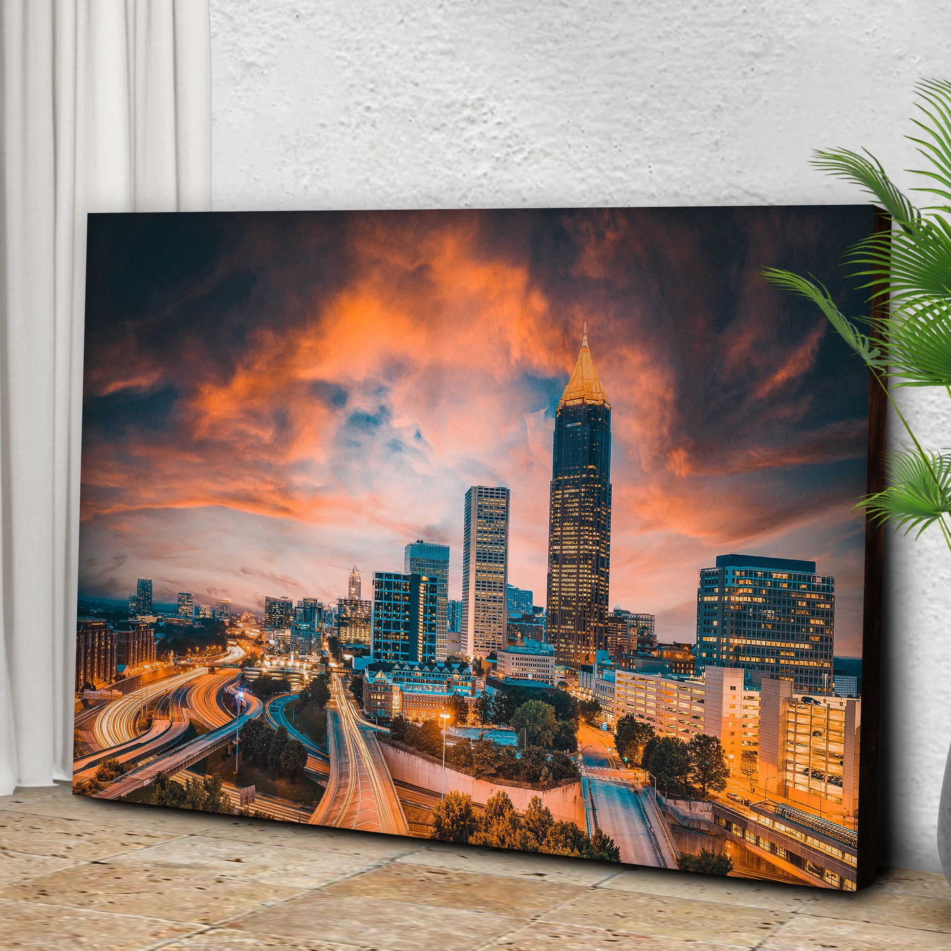 Atlanta City Night Skyline Canvas Wall Art Style 1 - Image by Tailored Canvases