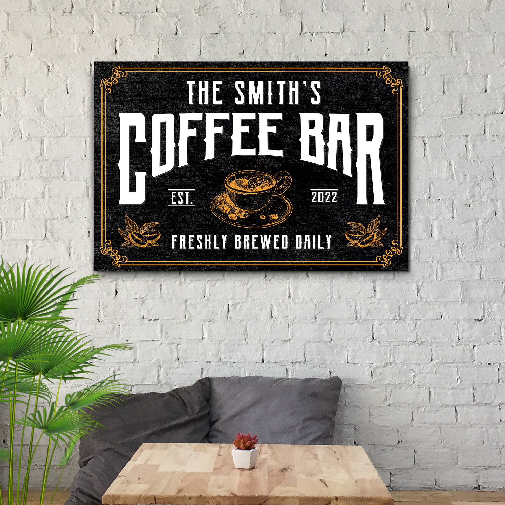 Coffee Bar Freshly Brewed Daily Sign II Style 1 - Image by Tailored Canvases