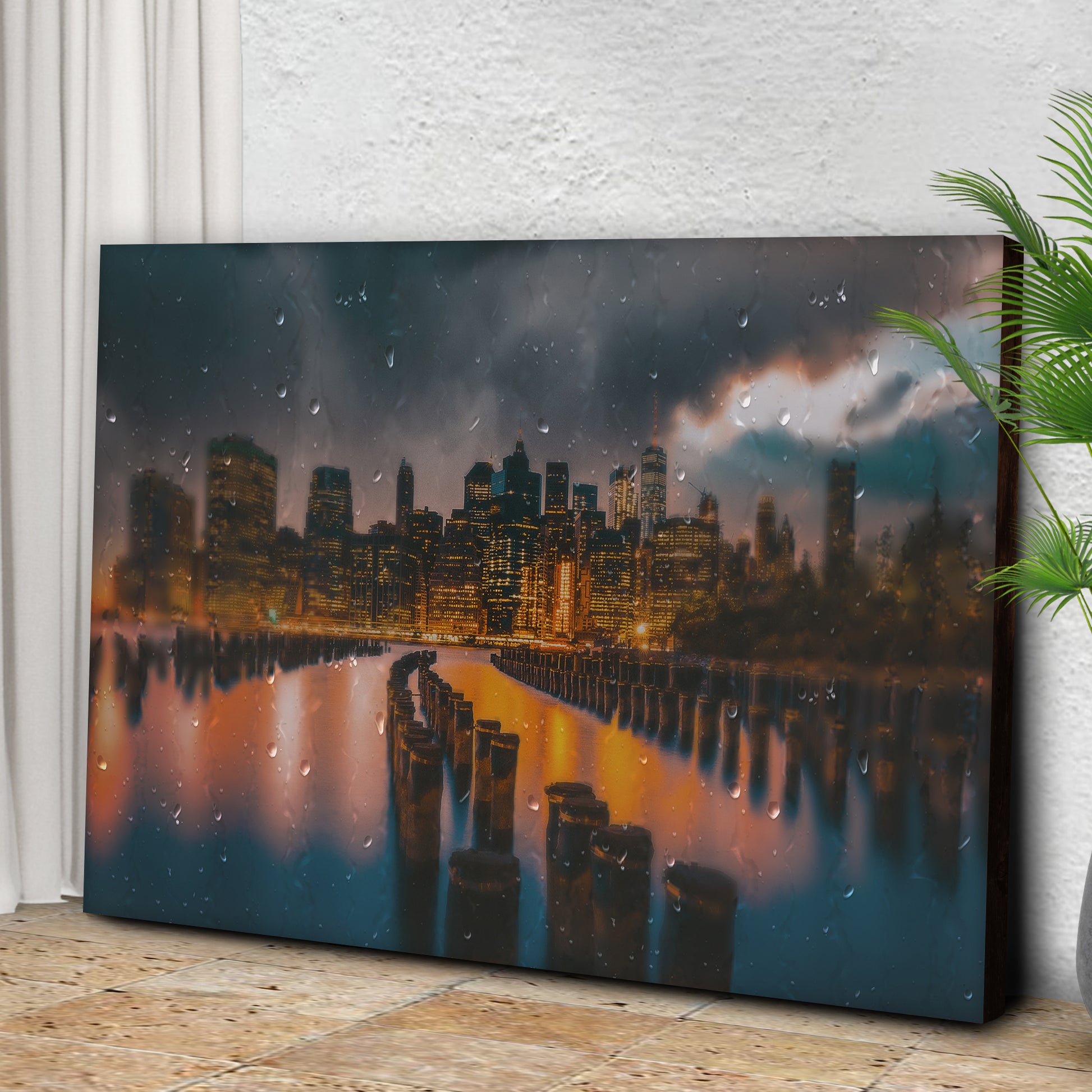 Rainy City Skyline Canvas Wall Art Style 1 - Image by Tailored Canvases
