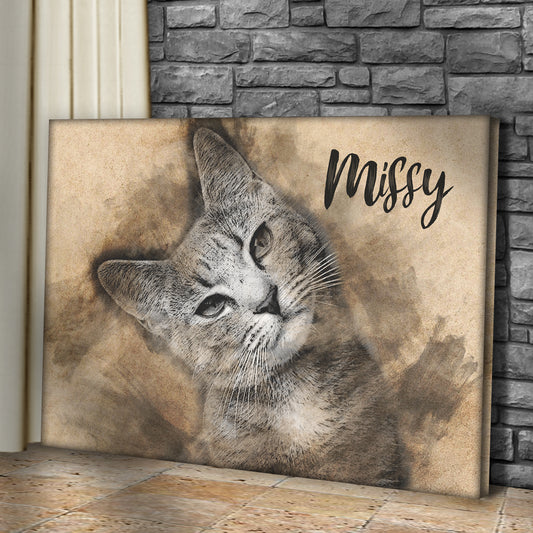 Cat Portrait Pencil Drawing Sign Style 2 - Image by Tailored Canvases