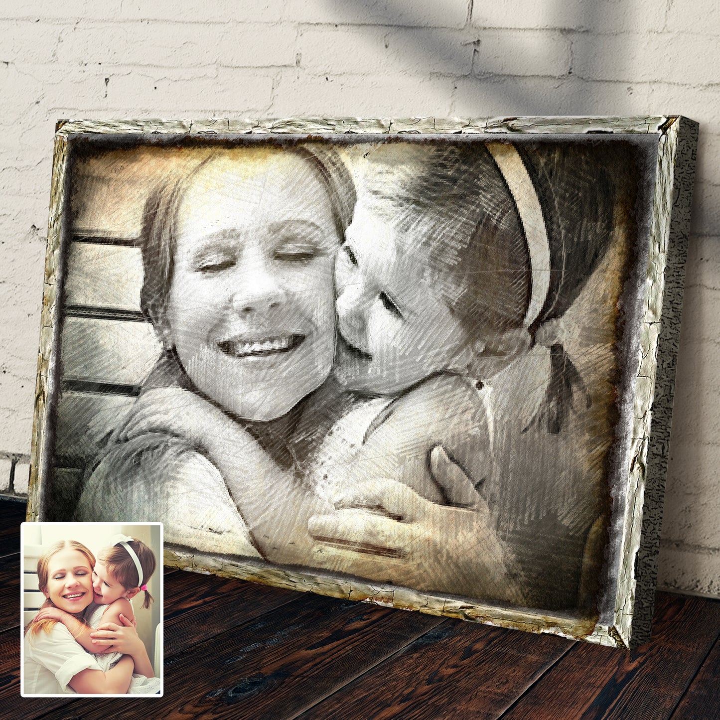 Mother Daughter Pencil Portrait Sign Style 2 - Image by Tailored Canvases