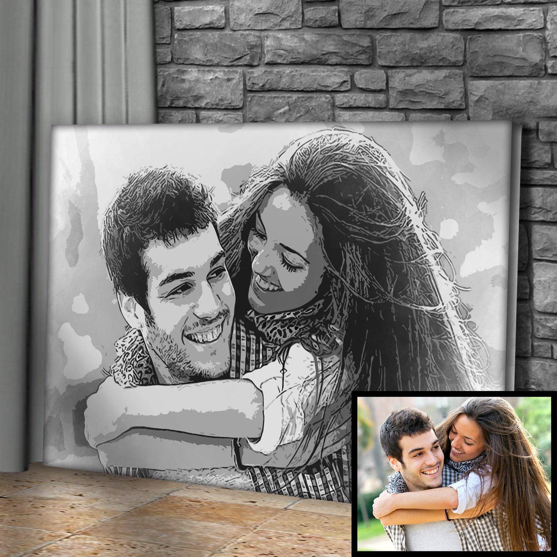 Couple Charcoal Portrait Sign Style 1 - Image by Tailored Canvases