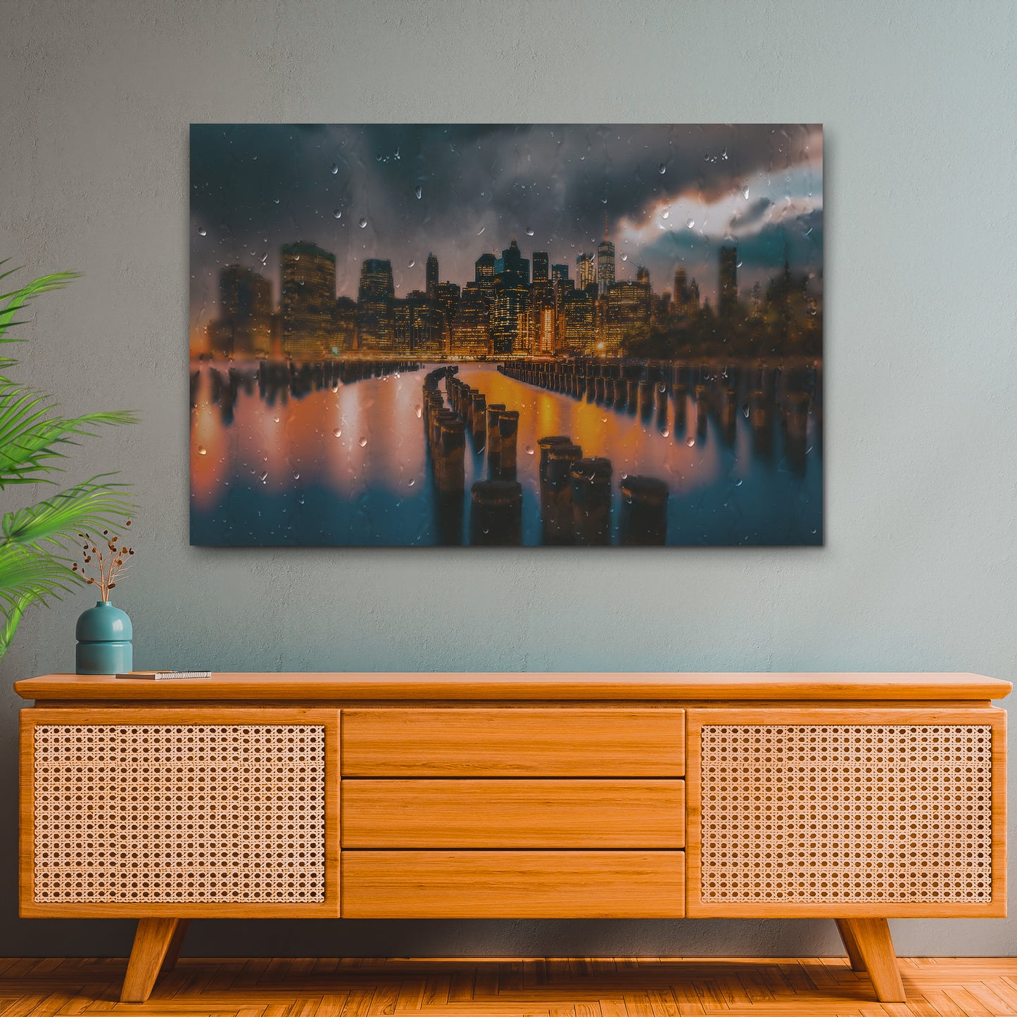 Rainy City Skyline Canvas Wall Art Style 2 - Image by Tailored Canvases