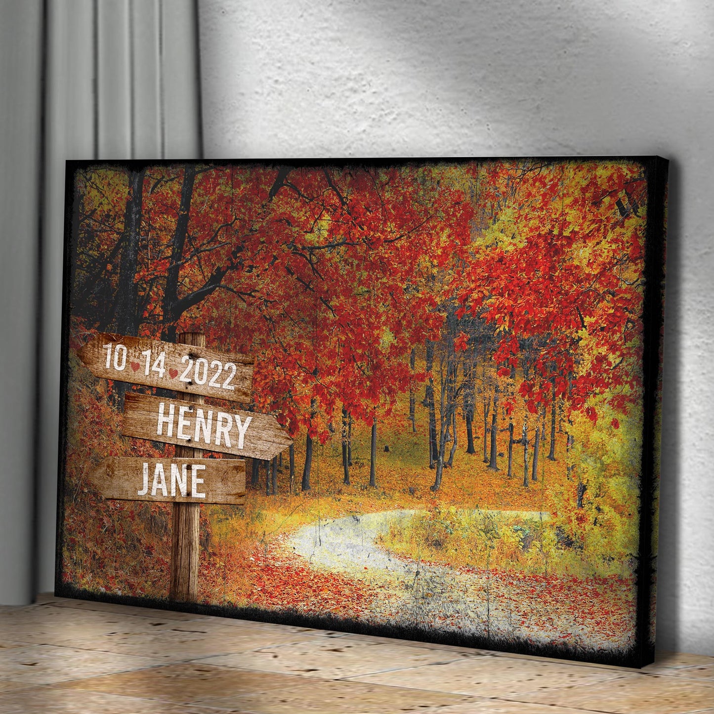 Couple Autumn Road Sign Style 1 - Image by Tailored Canvases