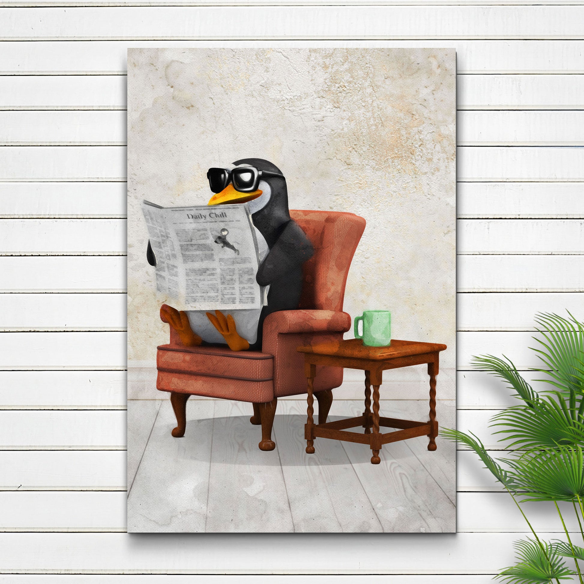 Penguin Reading Newspaper Wall Art Style 1 - Image by Tailored Canvases