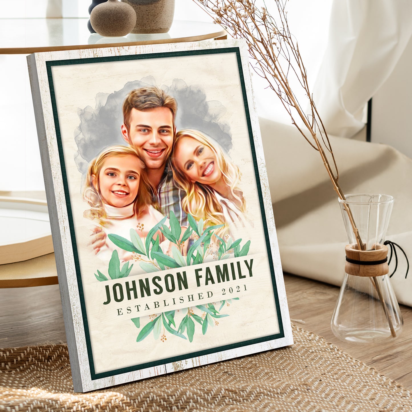 Photo To Cartoon Family Portrait Sign Style 2 - Image by Tailored Canvases