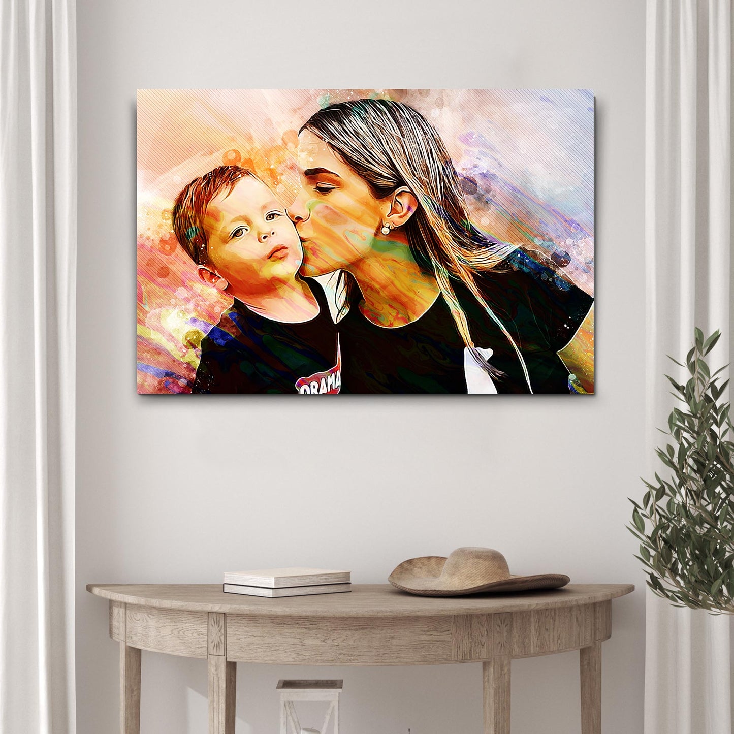 Mom And Me Watercolor Portrait Sign Style 2 - Image by Tailored Canvases