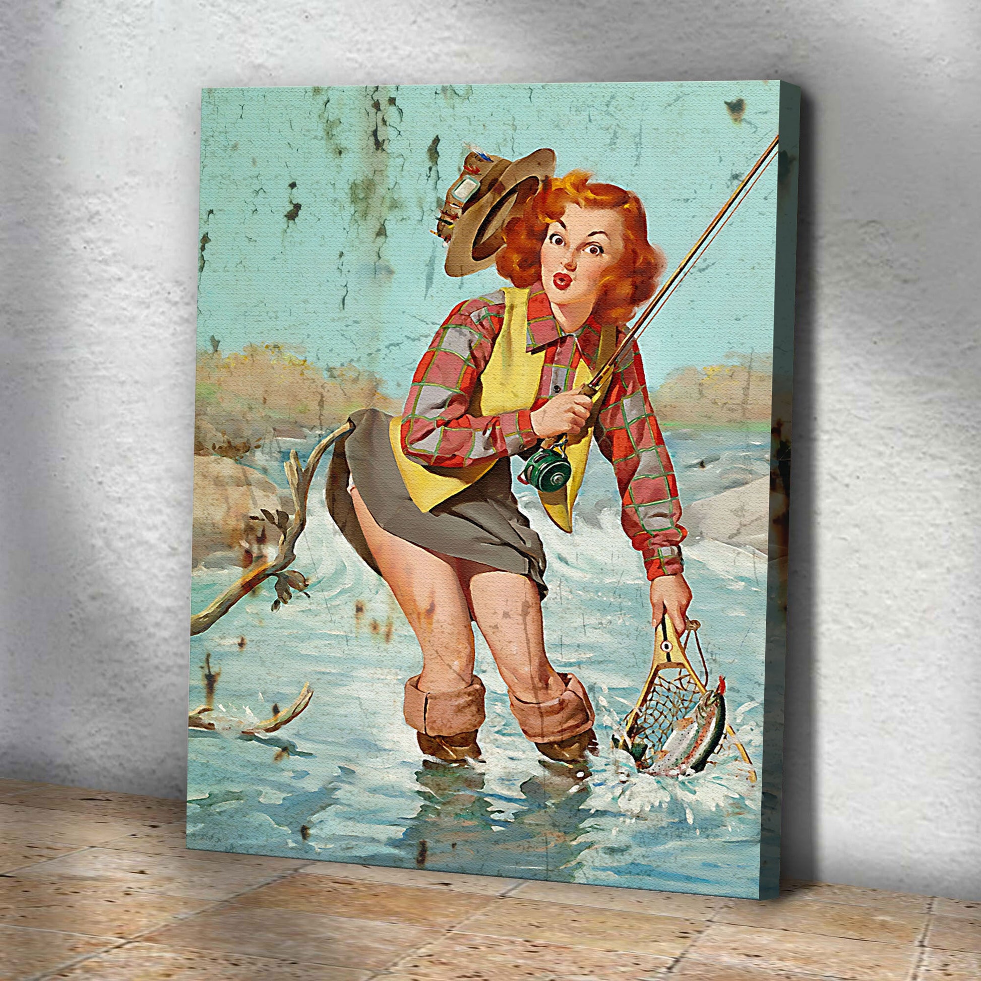 Fishing Retro Canvas Wall Art Style 1 - Image by Tailored Canvases