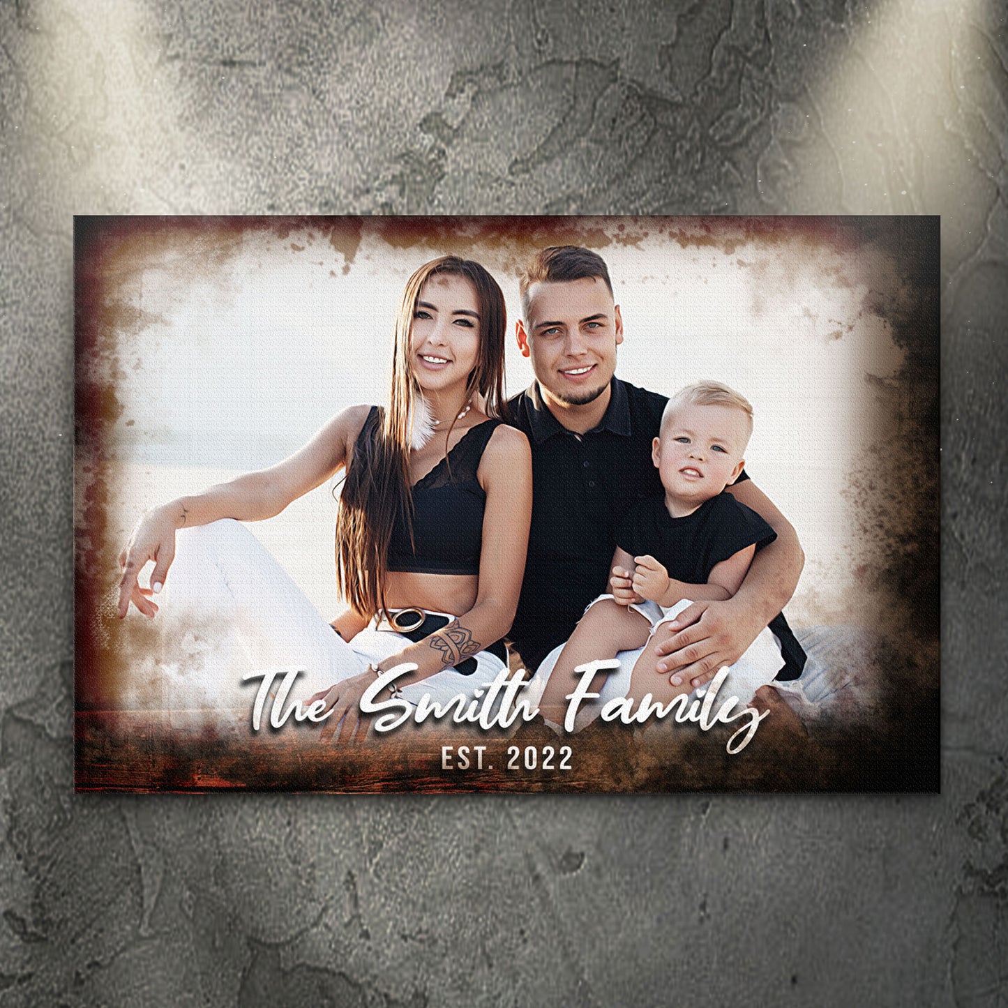 Family Portrait On Wood Sign Style 1 - Image by Tailored Canvases