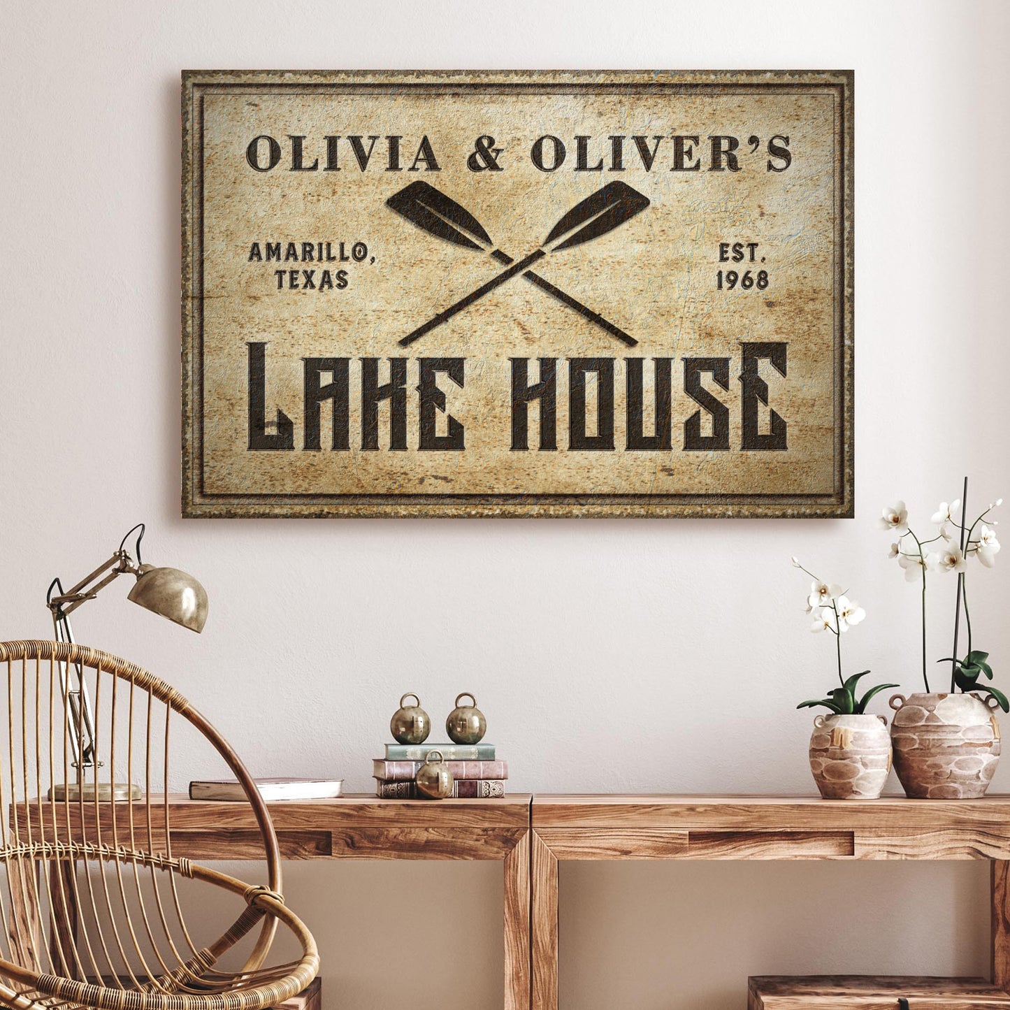 Couple Lake House Paddle Sign Style 2 - Image by Tailored Canvases