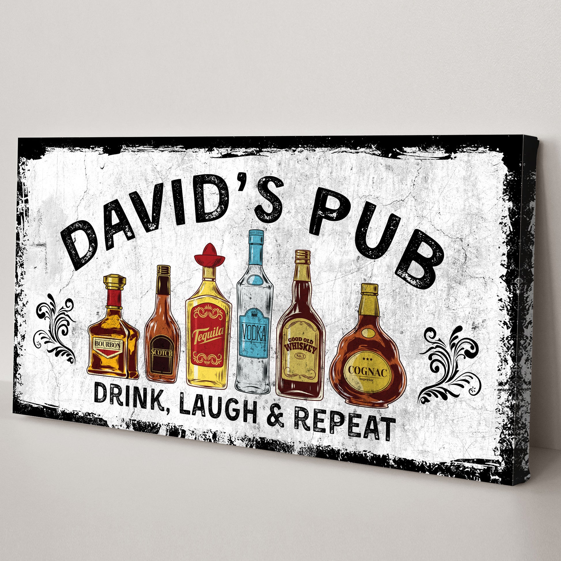 Pub Drink, Laugh & Repeat Sign Style 1 - Image by Tailored Canvases