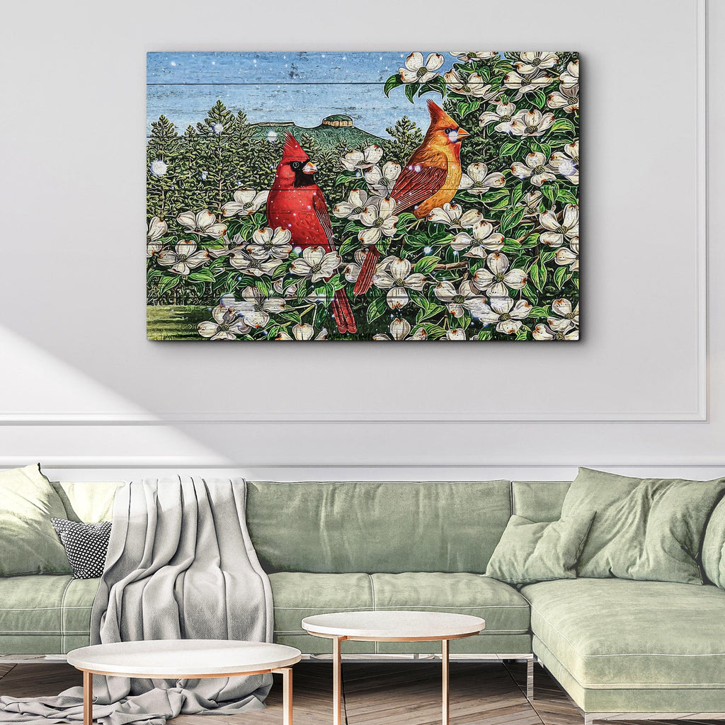 Winter Cardinals And Dogwood Canvas Wall Art by Tailored Canvases