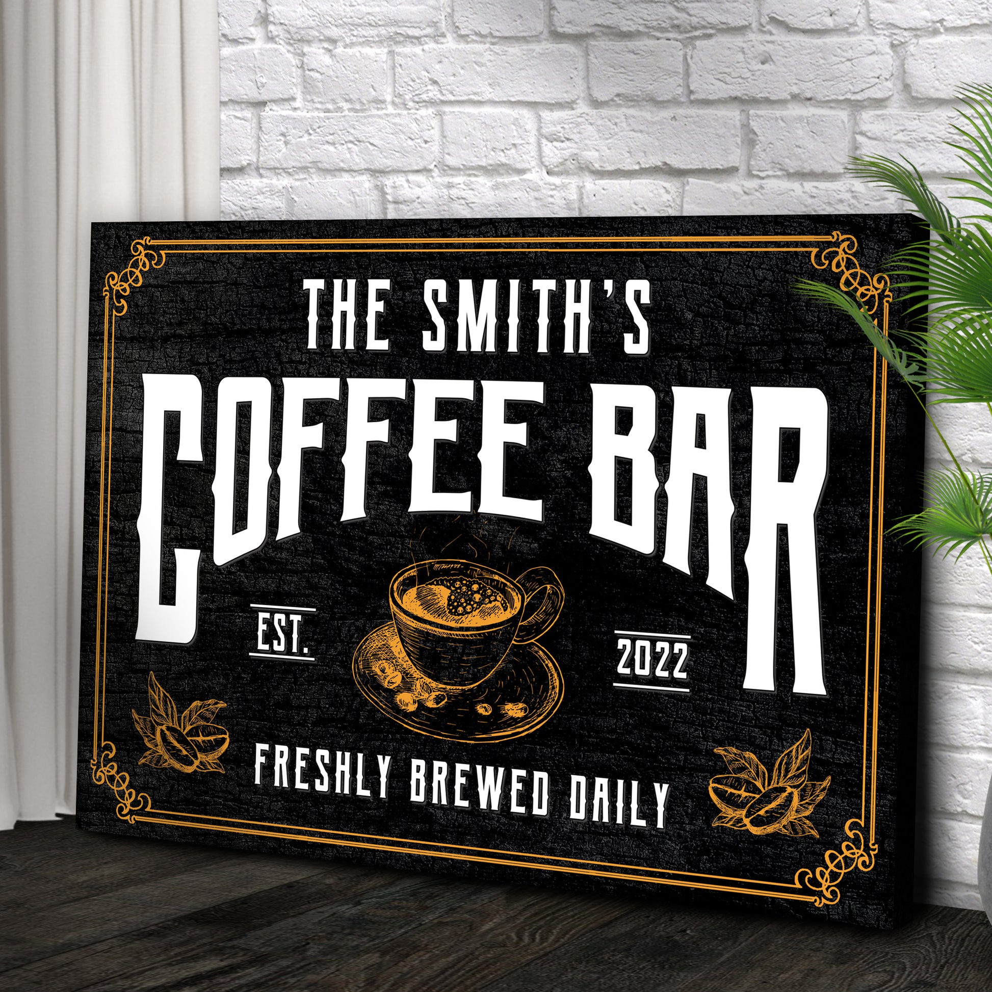 Coffee Bar Freshly Brewed Daily Sign II Style 2 - Image by Tailored Canvases