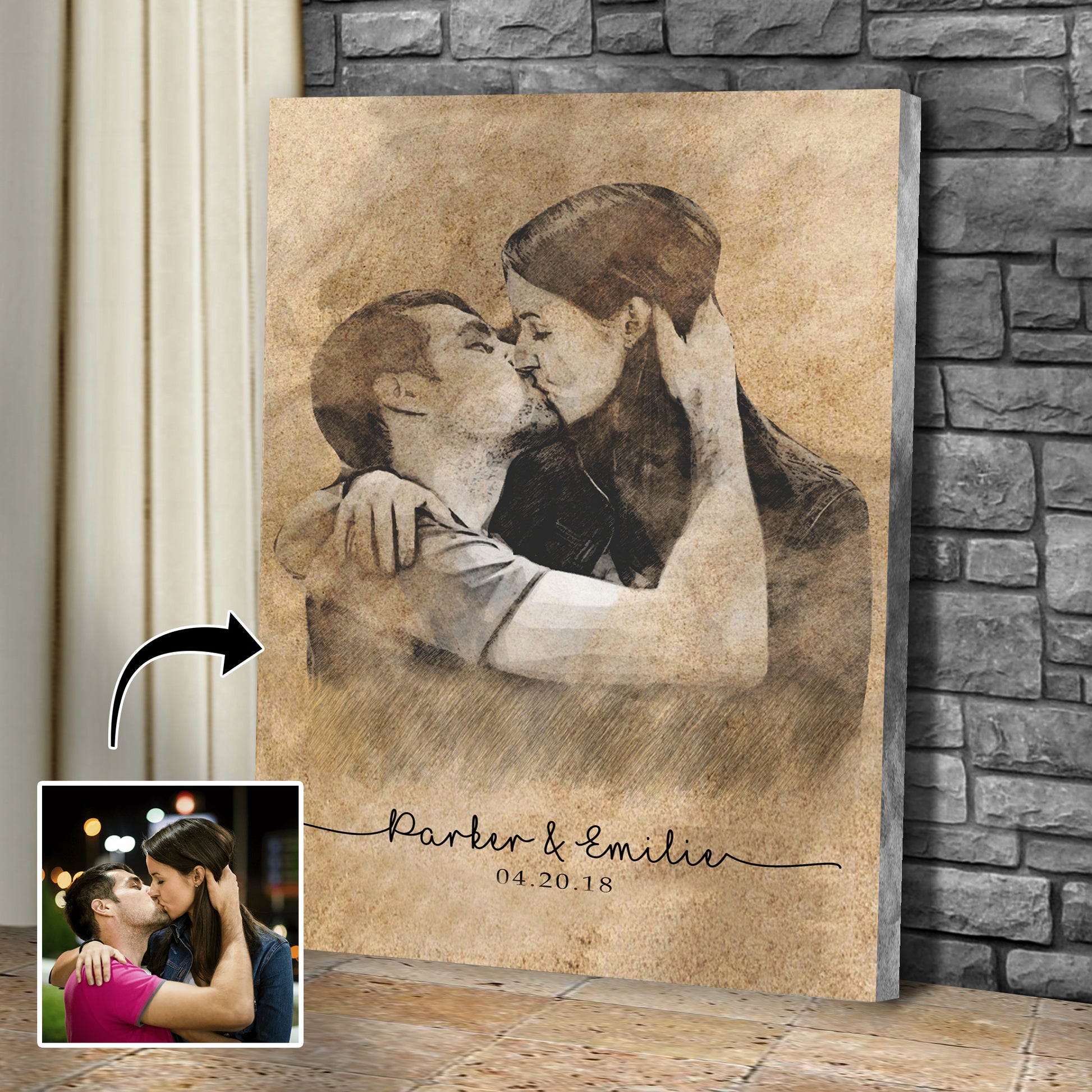 Couple Portrait Charcoal Sign | Customizable Canvas Style 1 - Image by Tailored Canvases