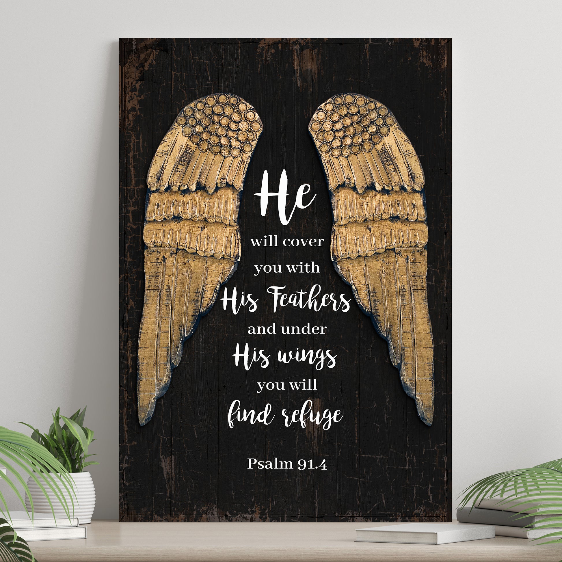 Psalm 91:4 He Will Cover You With His Feathers  Sign Style 1 - Image by Tailored Canvases