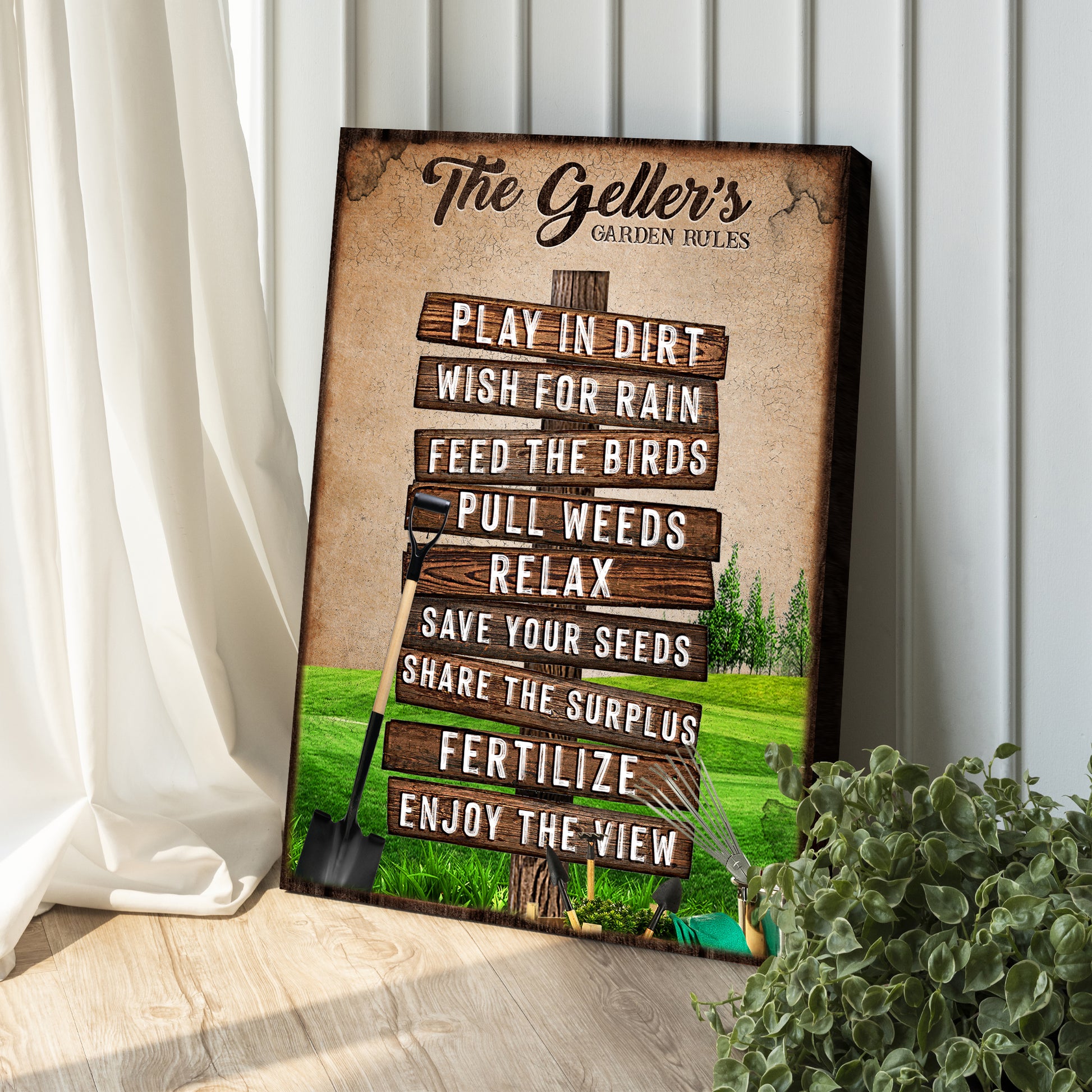 Family Garden Rules Sign | Customizable Canvas Style 1 - Image by Tailored Canvases