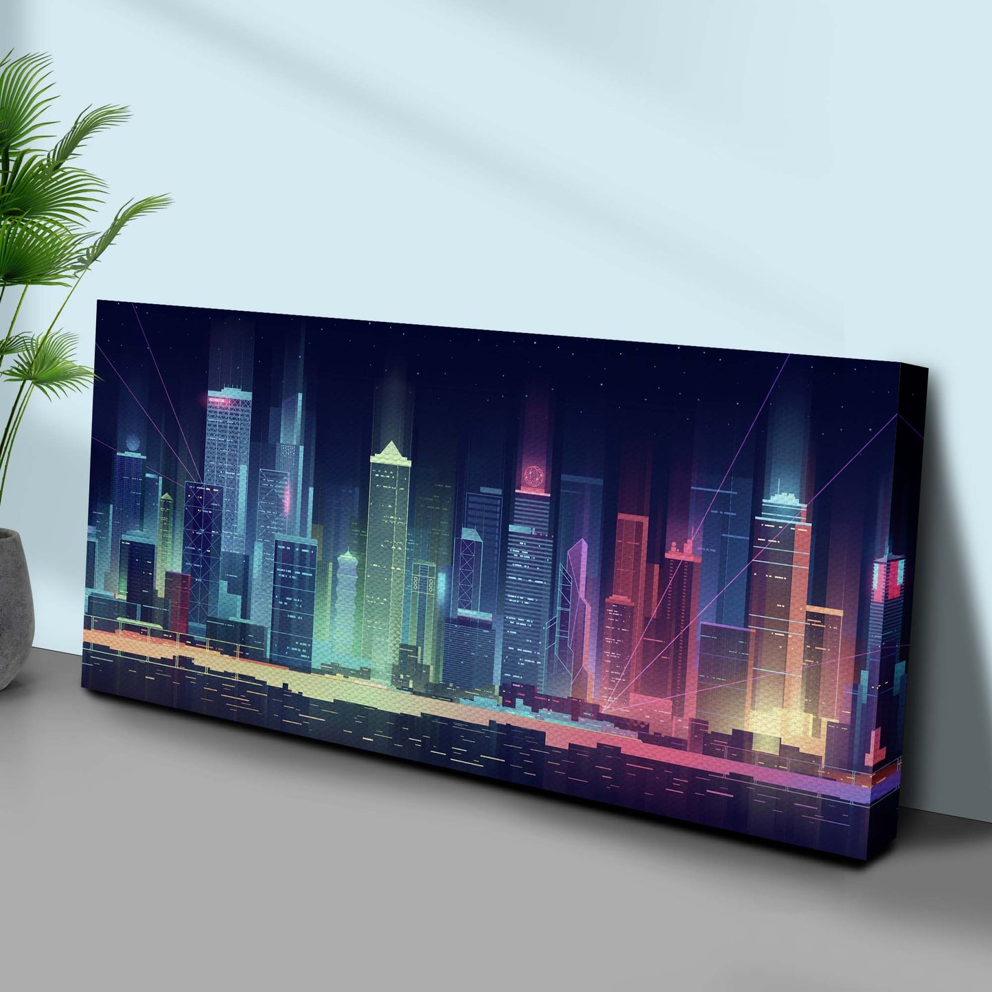 Modern Abstract Neon Skyline Canvas Wall Art Style 1 - Image by Tailored Canvases