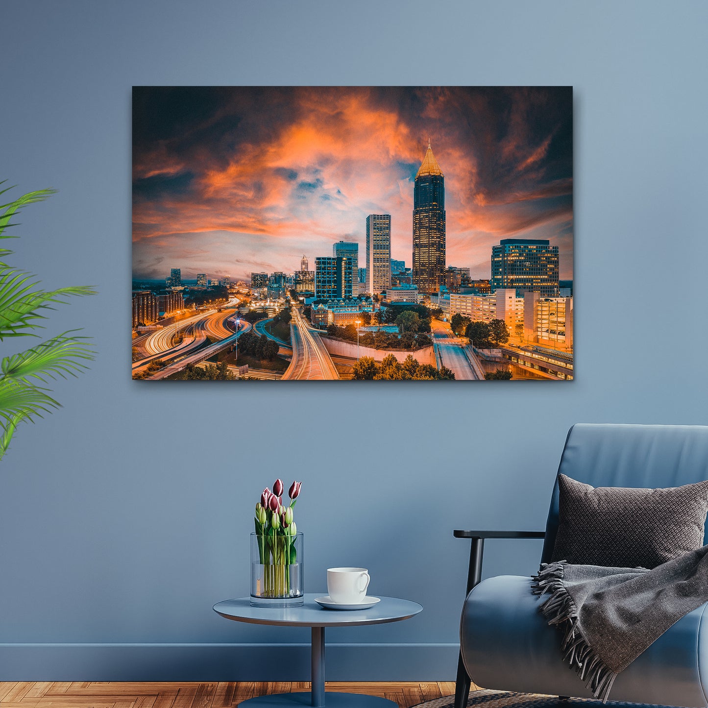 Atlanta City Night Skyline Canvas Wall Art Style 2 - Image by Tailored Canvases
