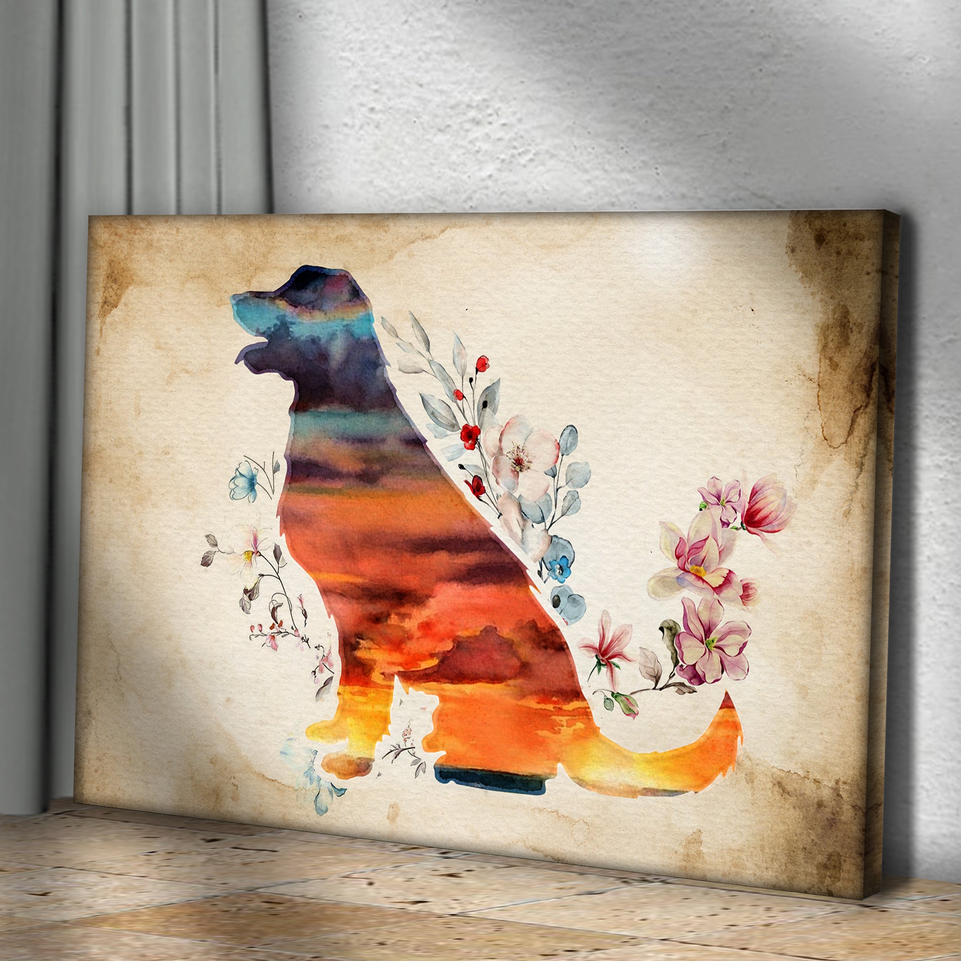 Watercolor Pet Silhouette Canvas Wall Art Style 1 - Image by Tailored Canvases