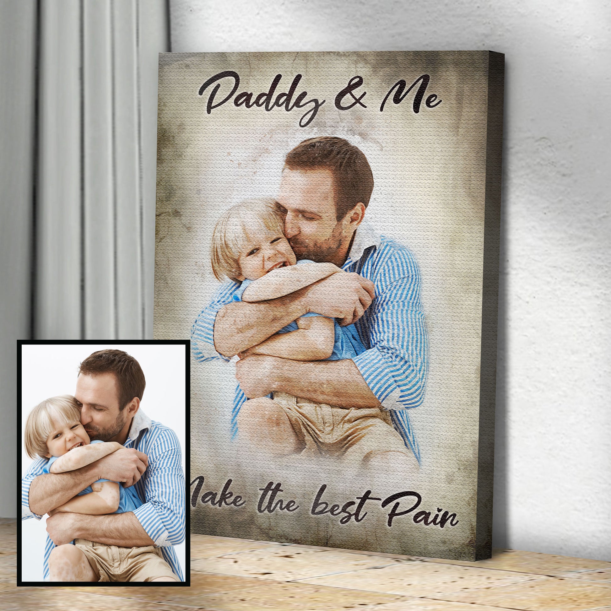 Daddy And Me Make The Best Pair Watercolor Portrait Sign Style 2 - Image by Tailored Canvases