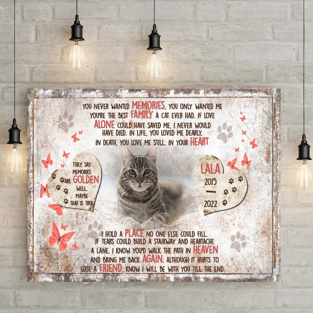 They Say Memories Are Golden Cat Memorial Sign | Customizable Canvas by Tailored Canvases