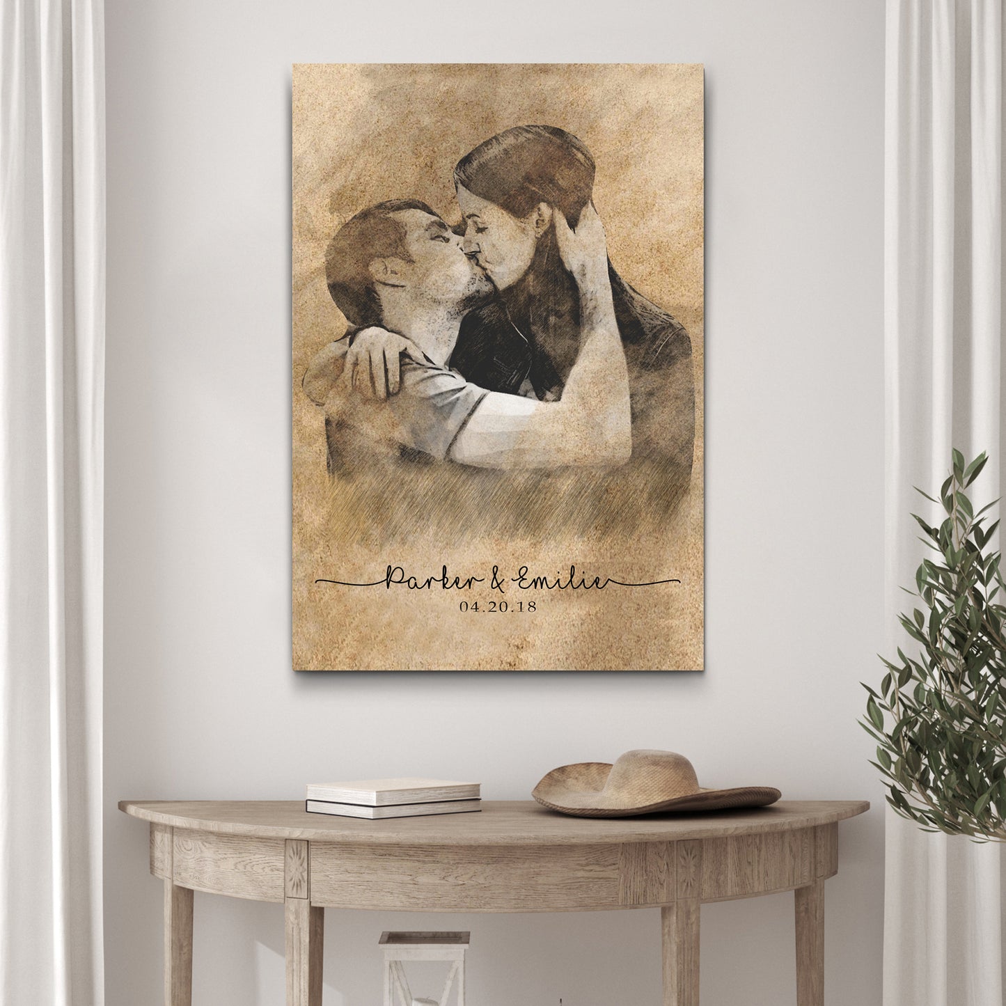 Couple Portrait Charcoal Sign Style 2 | Customizable Canvas - Image by Tailored Canvases
