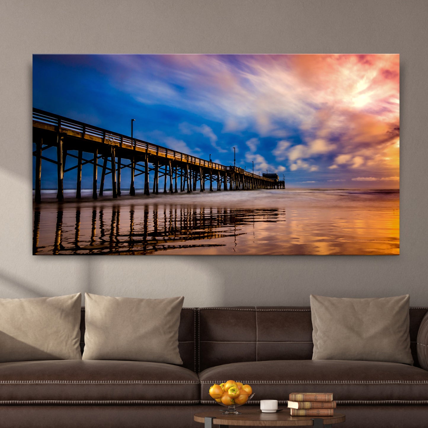Beach Pier & Ocean Horizon Canvas Wall Art Style 2 - Image by Tailored Canvases