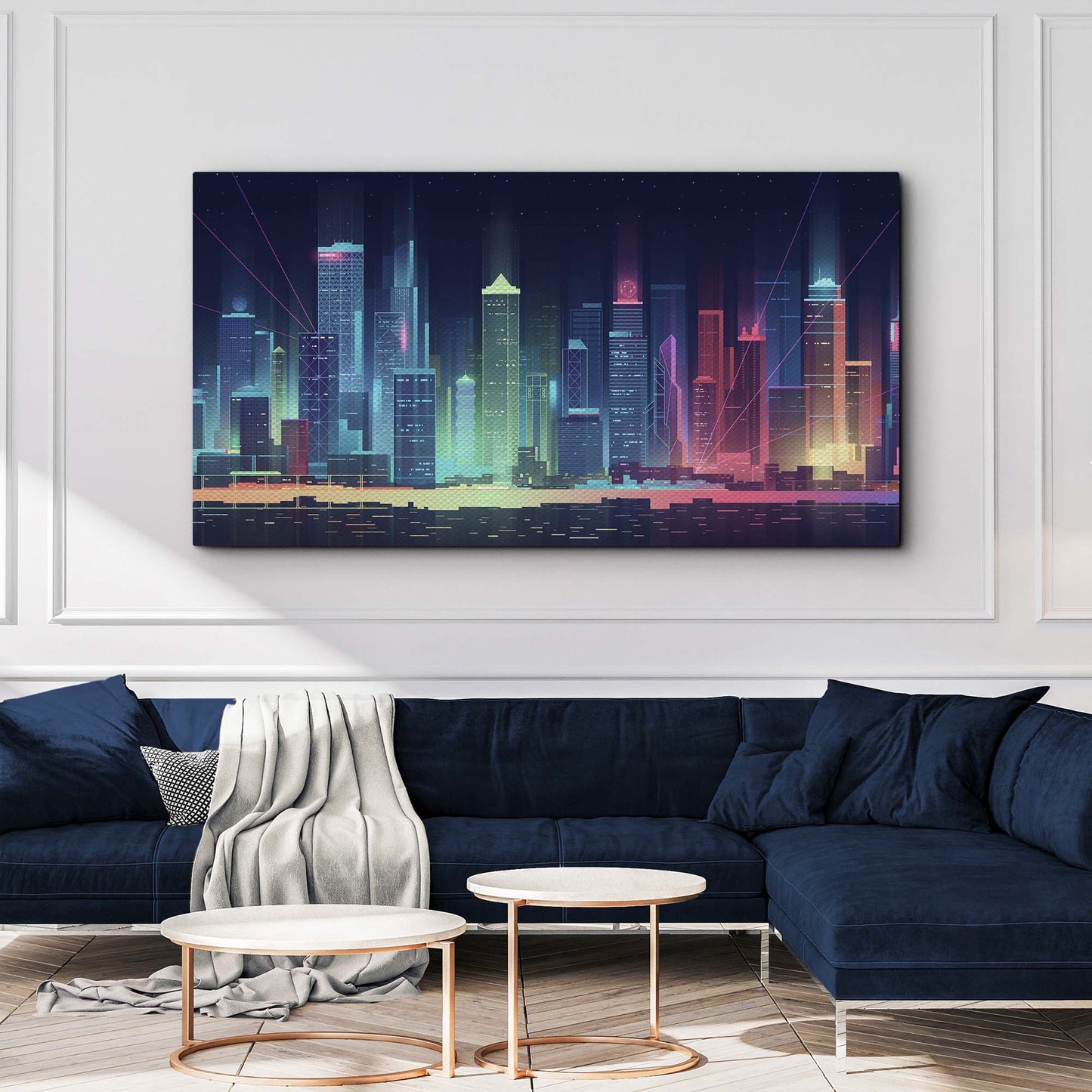 Modern Abstract Neon Skyline Canvas Wall Art Style 2 - Image by Tailored Canvases