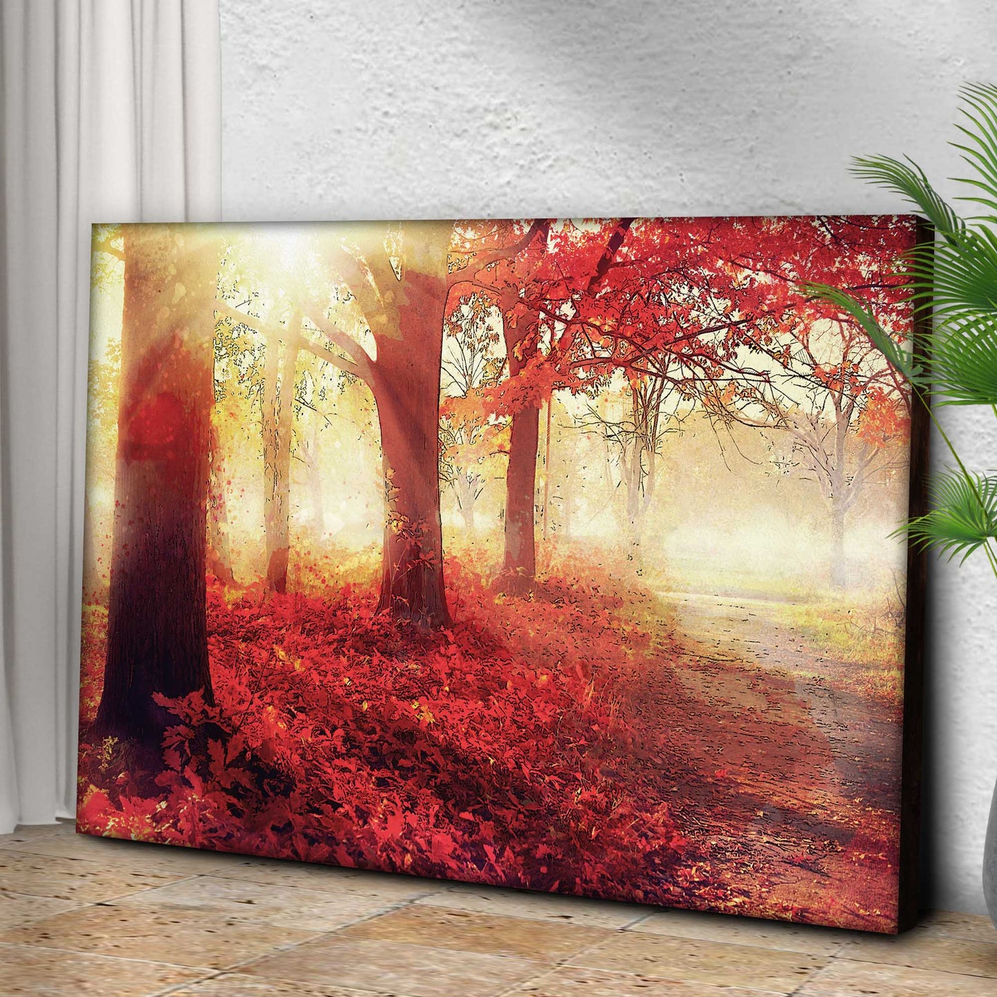 Red Maple Sunrise Path Canvas Wall Art Style 1 - Image by Tailored Canvases