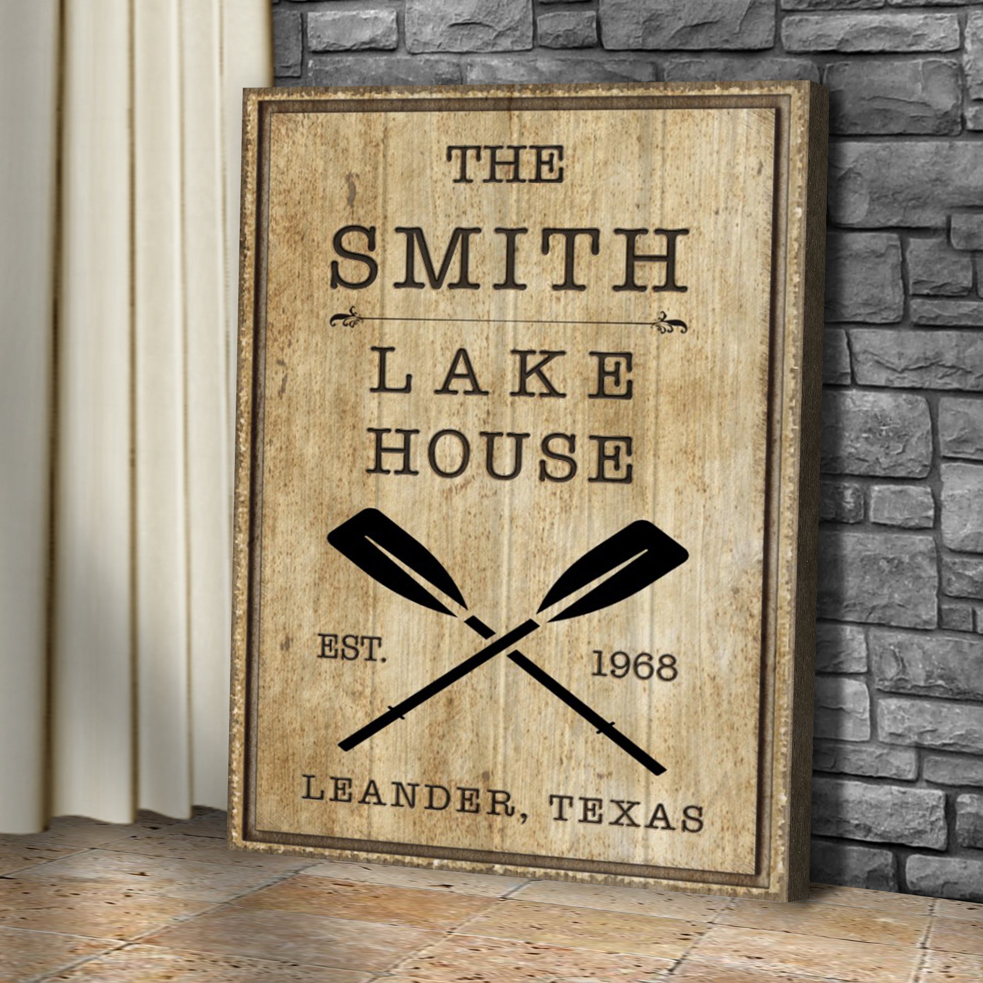 Family Lake House Rustic Sign II | Customizable Canvas Style 1 - Image by Tailored Canvases