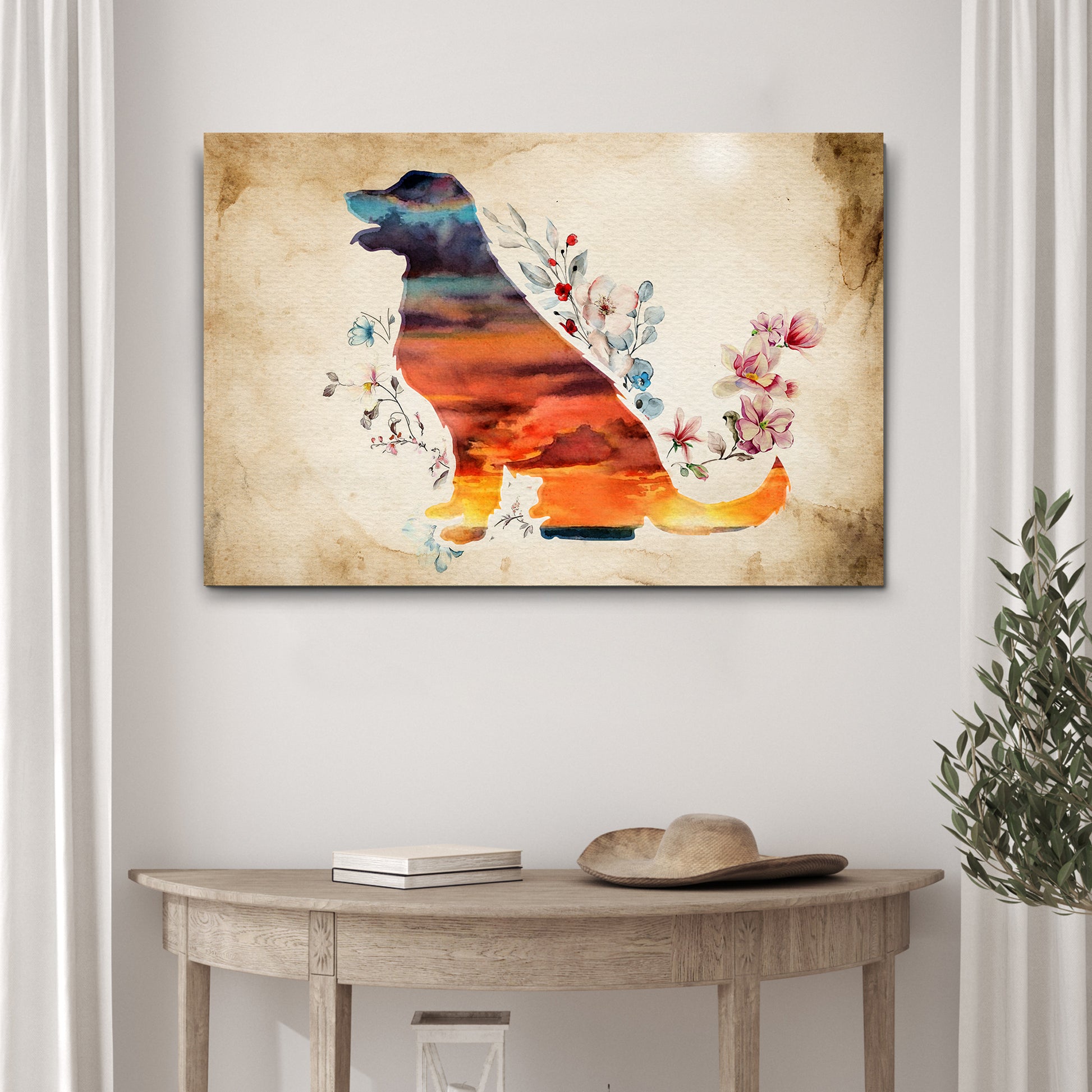 Watercolor Pet Silhouette Canvas Wall Art Style 2 - Image by Tailored Canvases